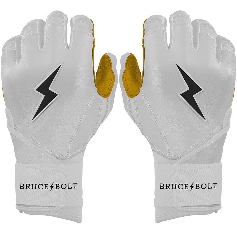Bruce Bolt Premium Pro Long Cuff Batting Gloves - White Cabretta Leather