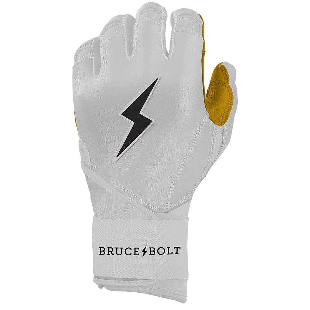Bruce Bolt Premium Pro Long Cuff Batting Gloves - White Cabretta Leather
