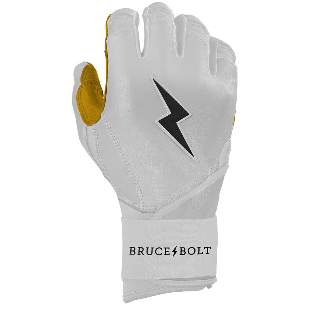 Bruce Bolt Premium Pro Long Cuff Batting Gloves - White Cabretta Leather