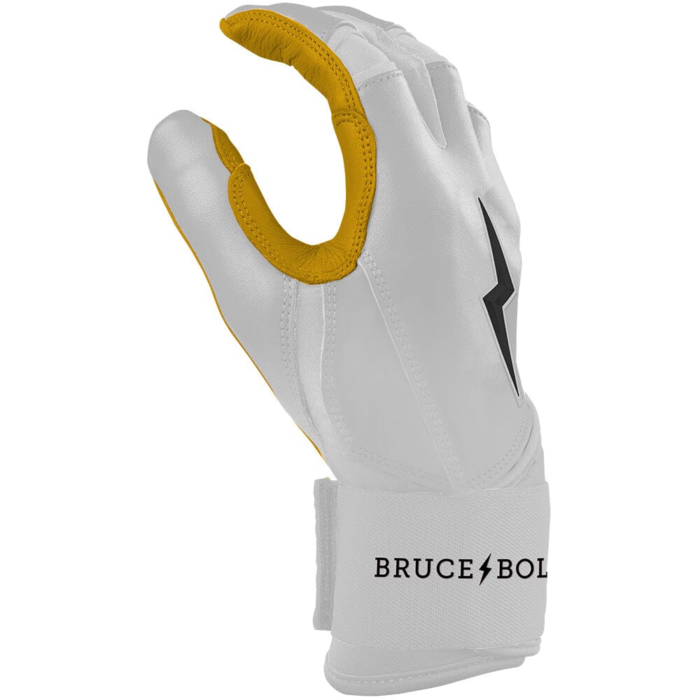 Bruce Bolt Premium Pro Long Cuff Batting Gloves - White Cabretta Leather