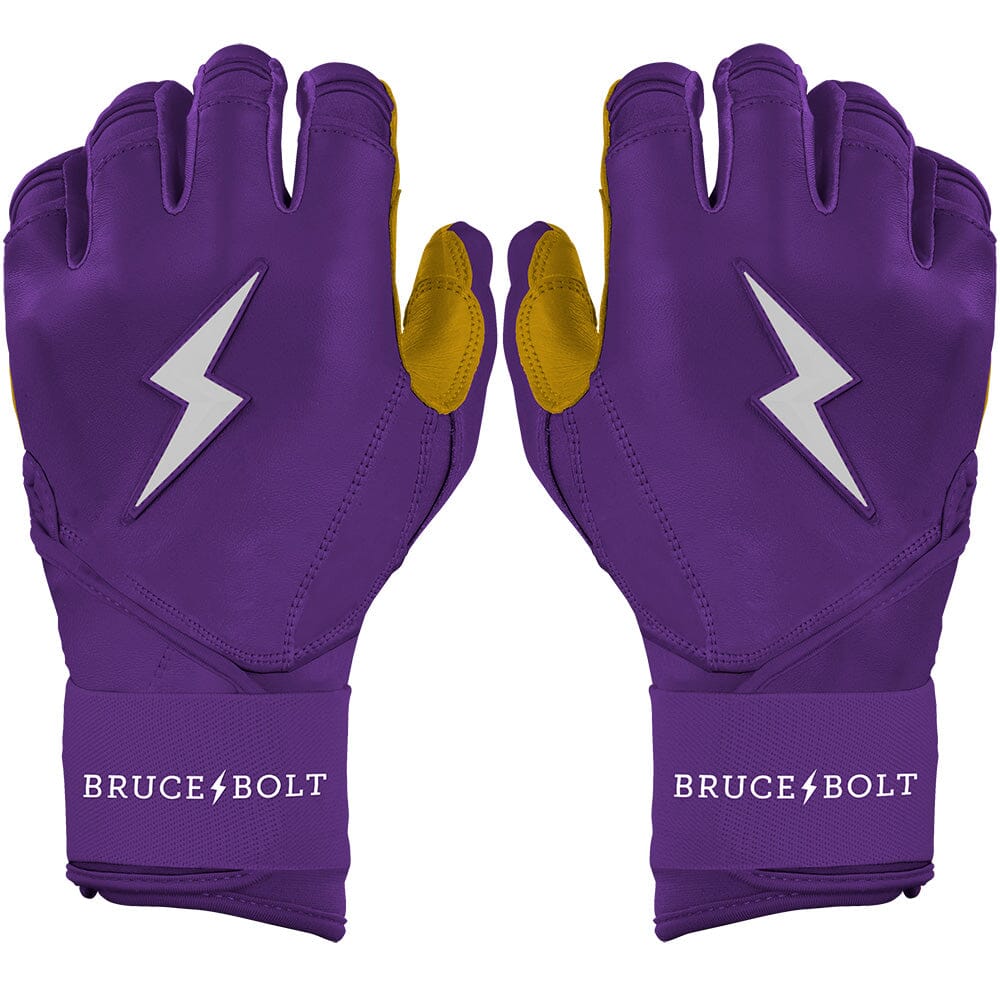 Bruce Bolt Premium Pro Long Cuff Batting Gloves - Purple Cabretta Leather