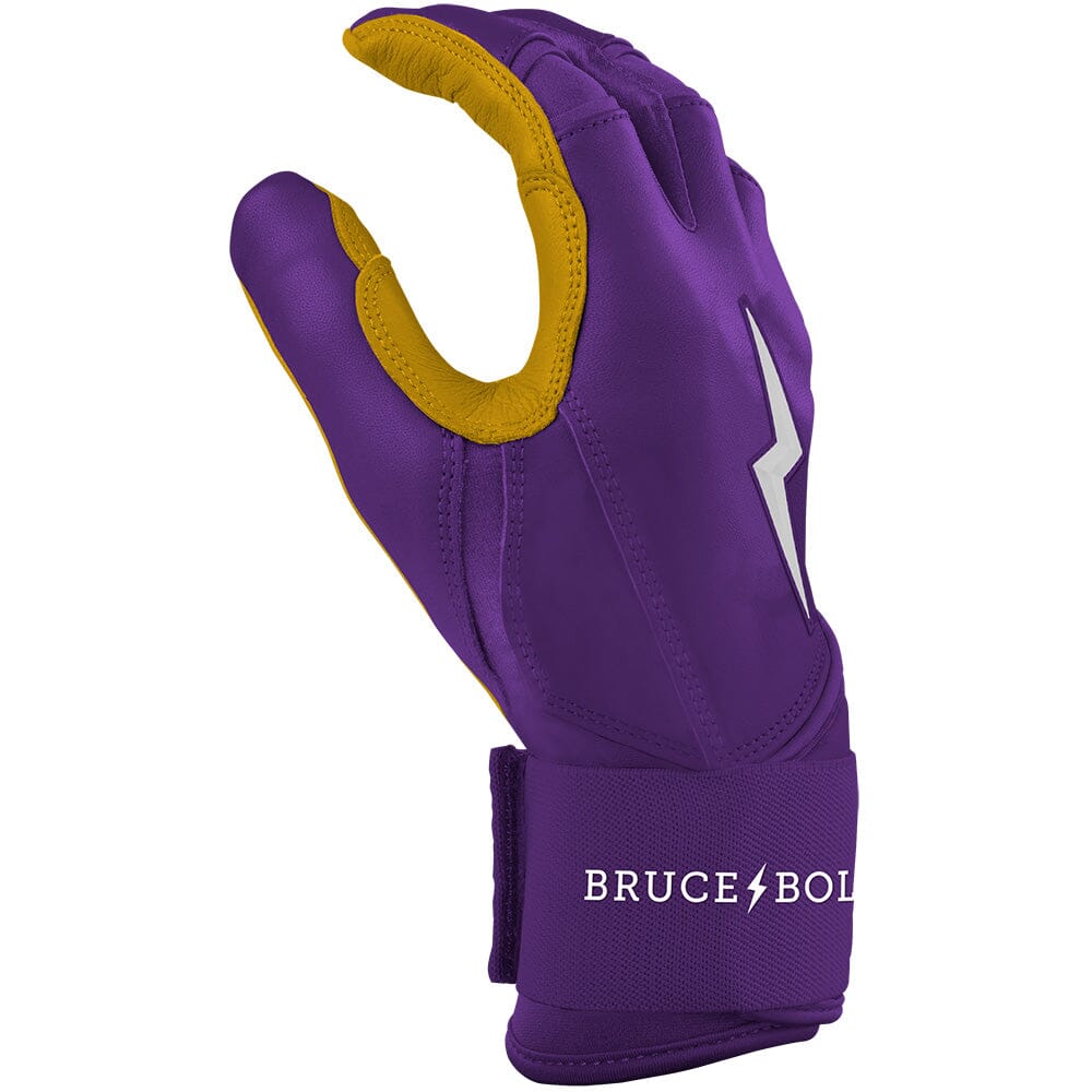 Bruce Bolt Premium Pro Long Cuff Batting Gloves - Purple Cabretta Leather