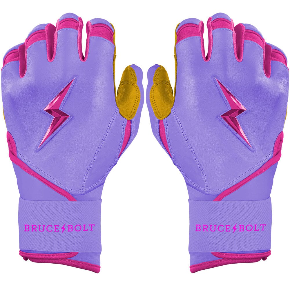 Premium Pro Bader Series Long Cuff Batting Gloves – Lavender & Pink Accents