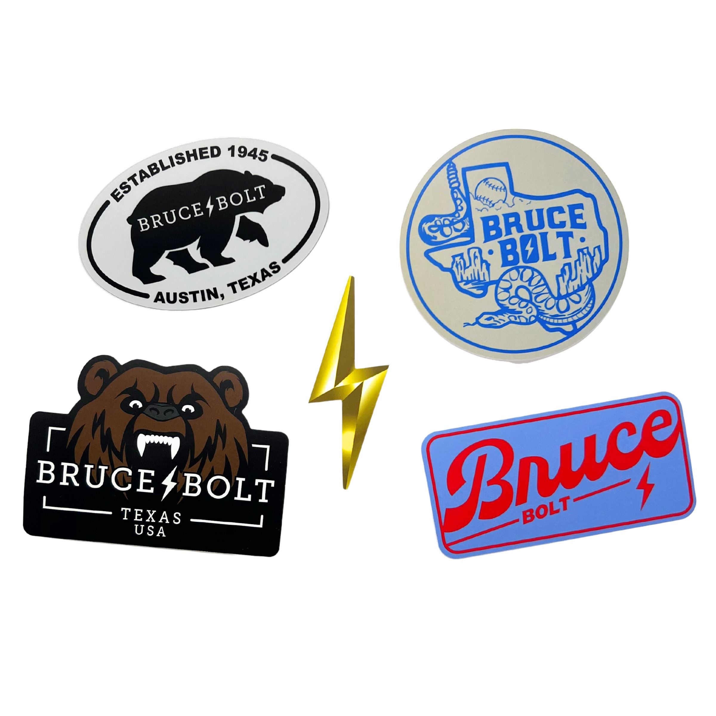 BRUCE BOLT Baseball Sticker Pack - 5 Waterproof Vinyl Decals