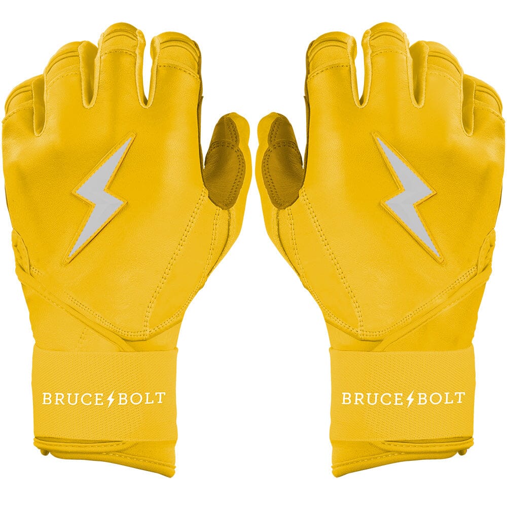 Premium Pro Long Cuff Baseball Batting Gloves - Yellow Cabretta Leather