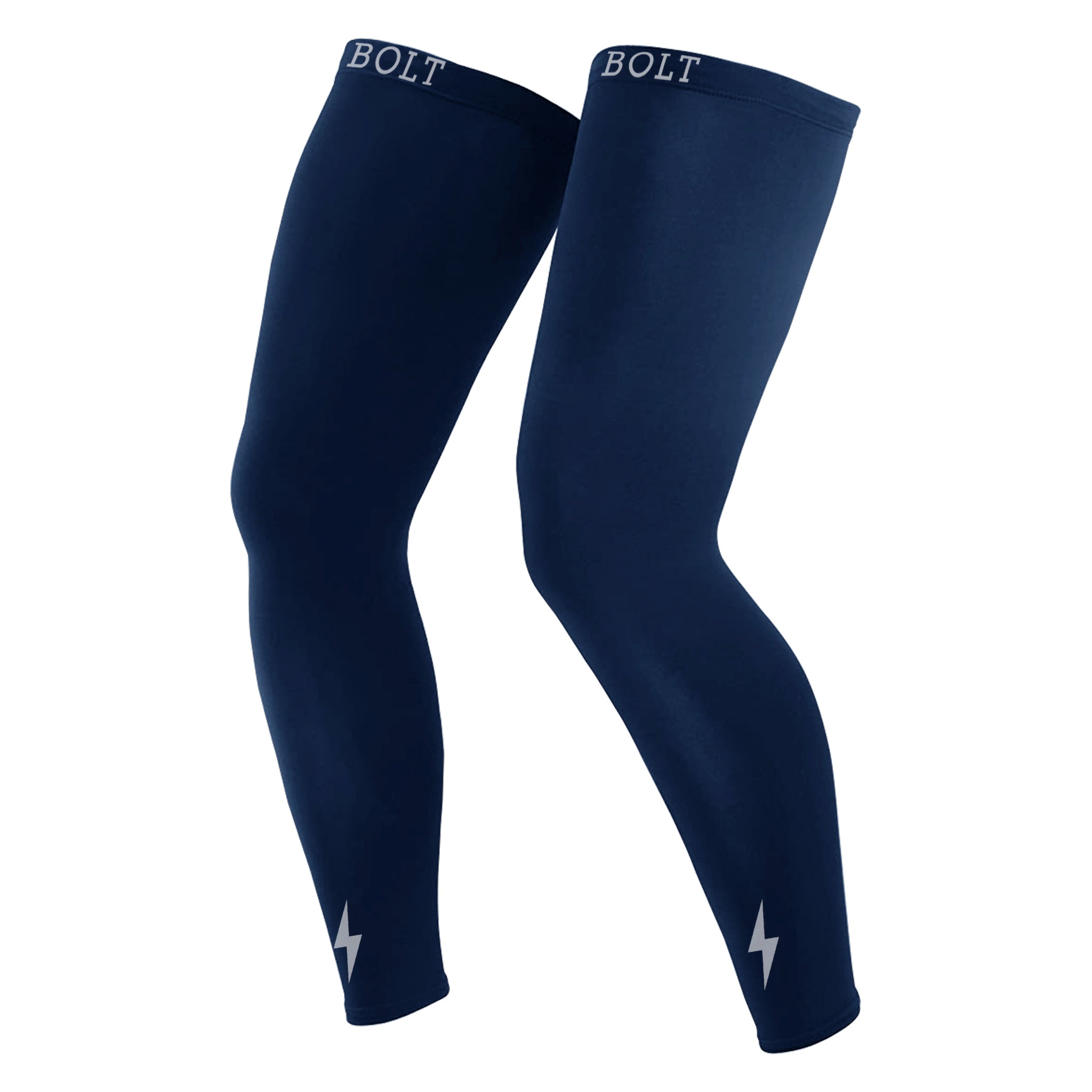 BRUCE BOLT Long Compression Leg Sleeves for Sports & Recovery - Navy