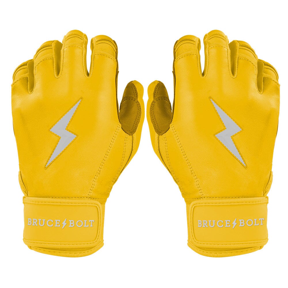 Bruce Bolt Premium Pro Short Cuff Batting Gloves - Yellow