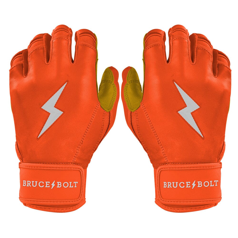Bruce Bolt Premium Pro Short Cuff Batting Gloves - Orange Cabretta Leather