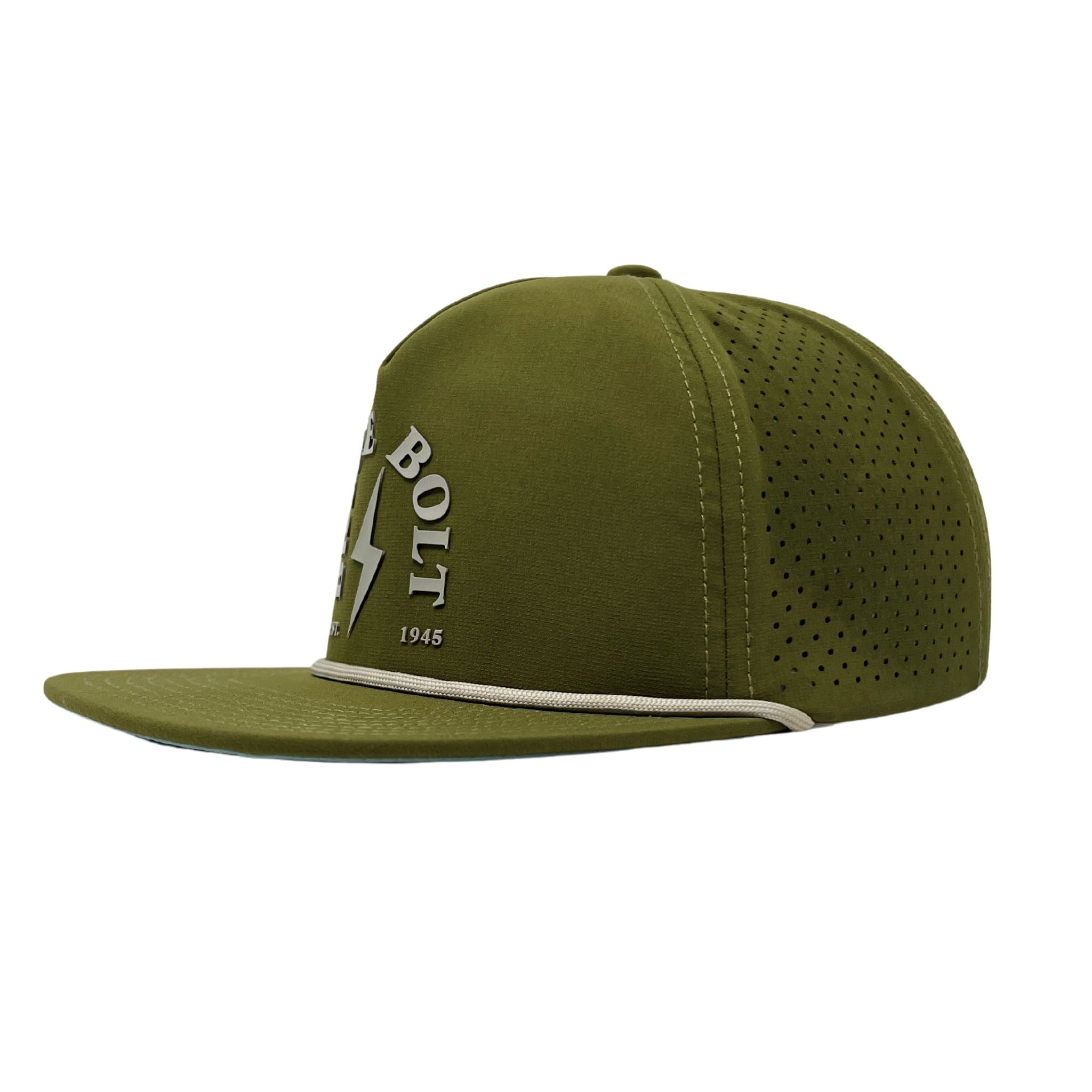Bruce Bolt Olive Rope Snapback Hat with Curved Logo