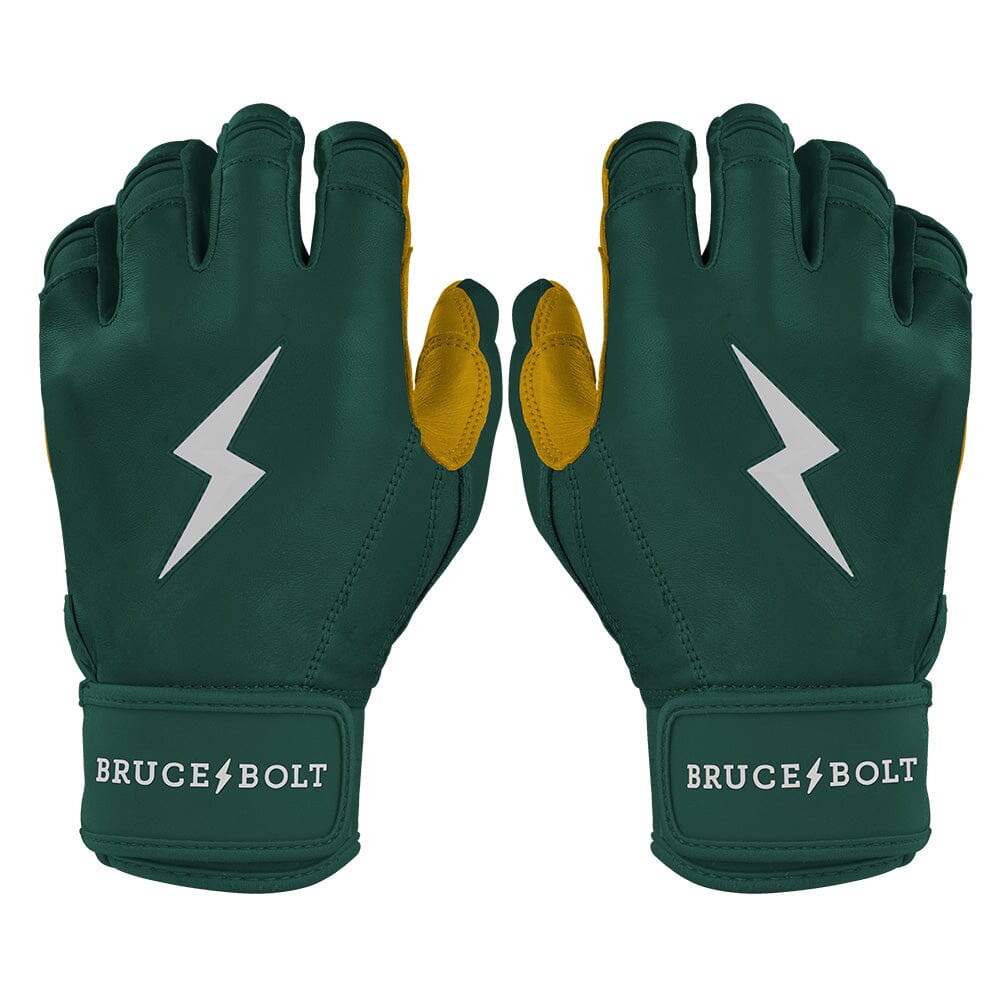 Bruce Bolt Premium Pro Short Cuff Batting Gloves - Green Cabretta Leather