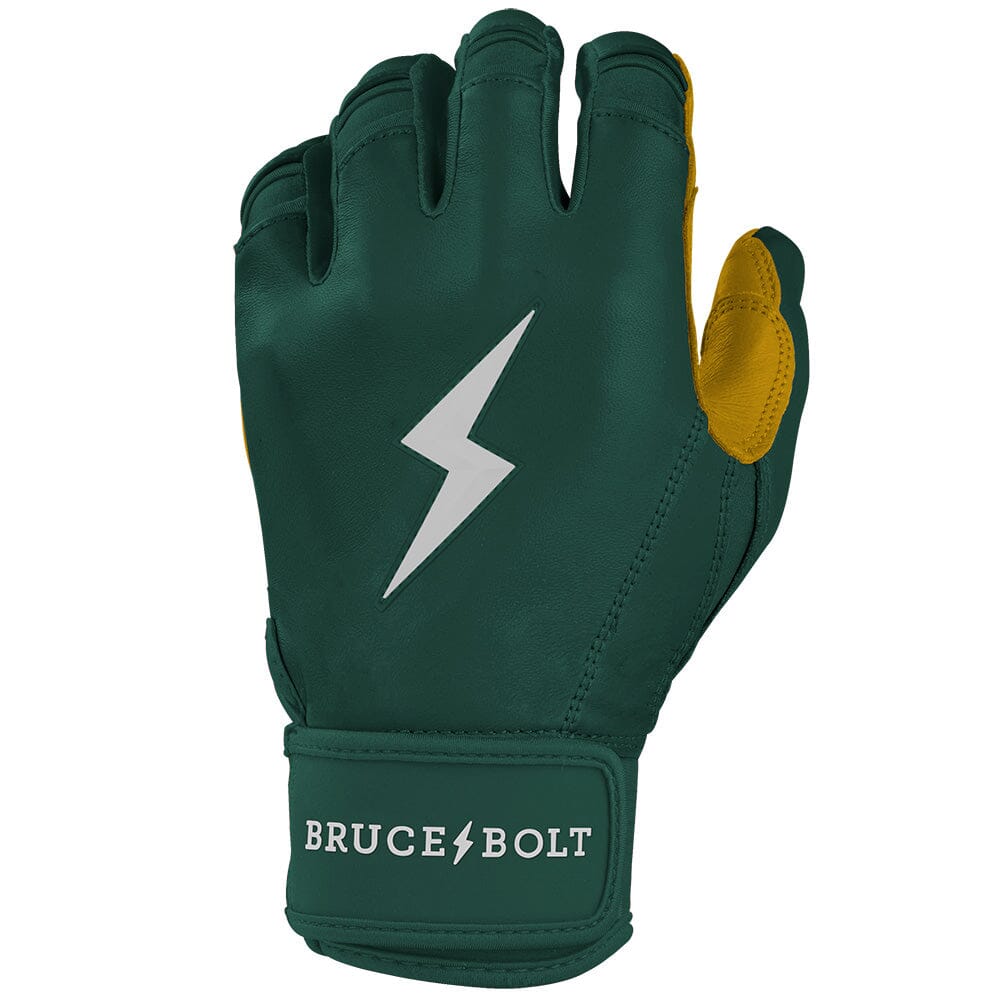 Bruce Bolt Premium Pro Short Cuff Batting Gloves - Green Cabretta Leather