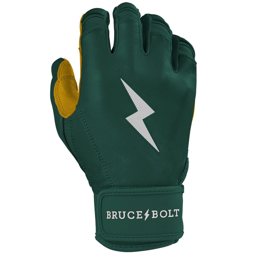 Bruce Bolt Premium Pro Short Cuff Batting Gloves - Green Cabretta Leather
