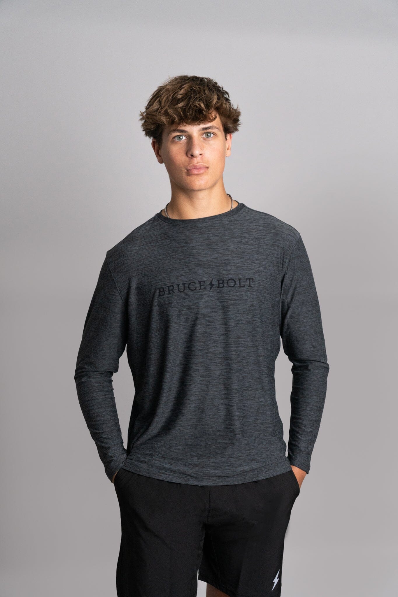 Bruce Bolt SuperSoft Long Sleeve T-Shirt - Breathable & Stretchy Charcoal Tee