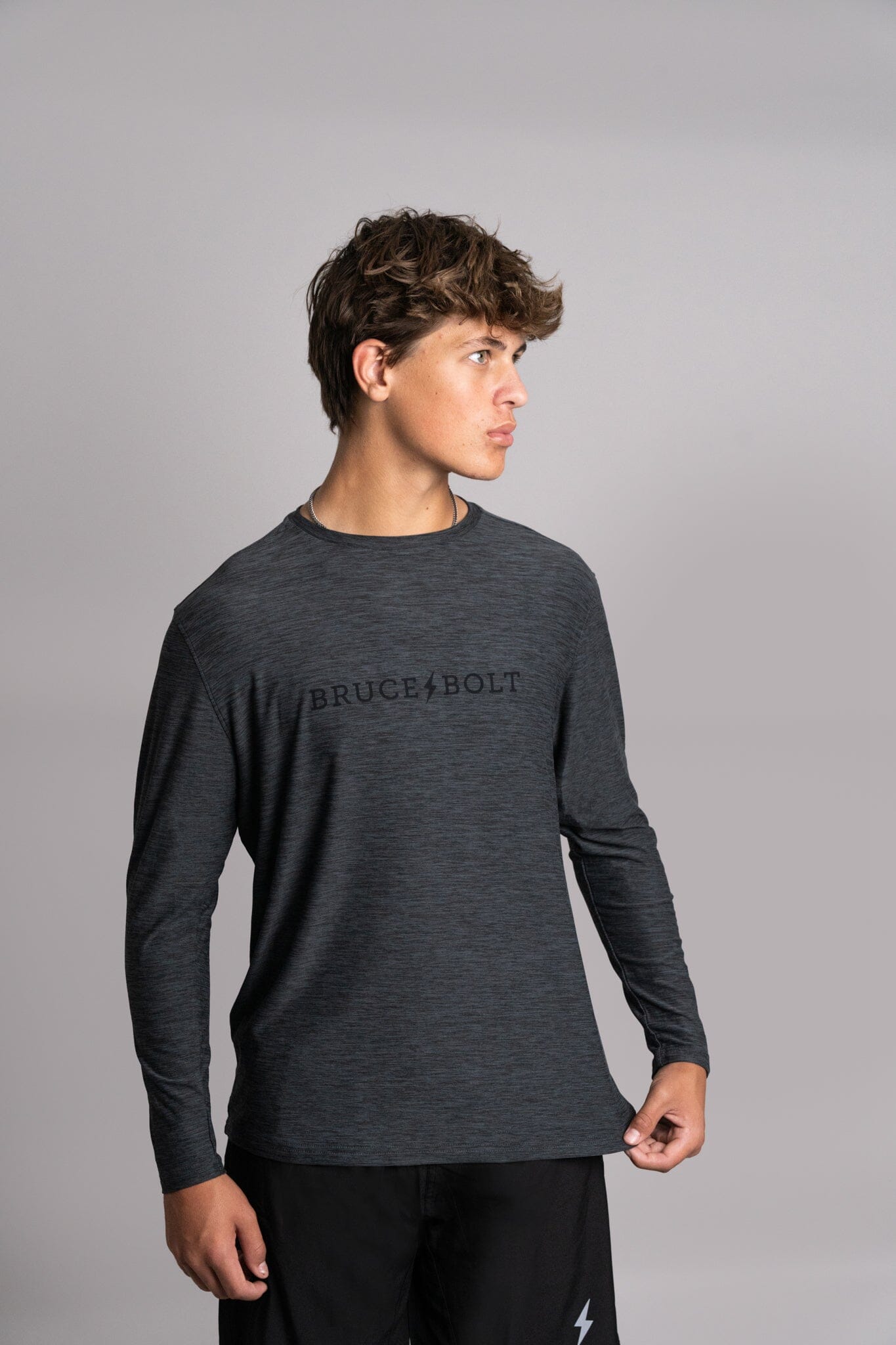 Bruce Bolt SuperSoft Long Sleeve T-Shirt - Breathable & Stretchy Charcoal Tee