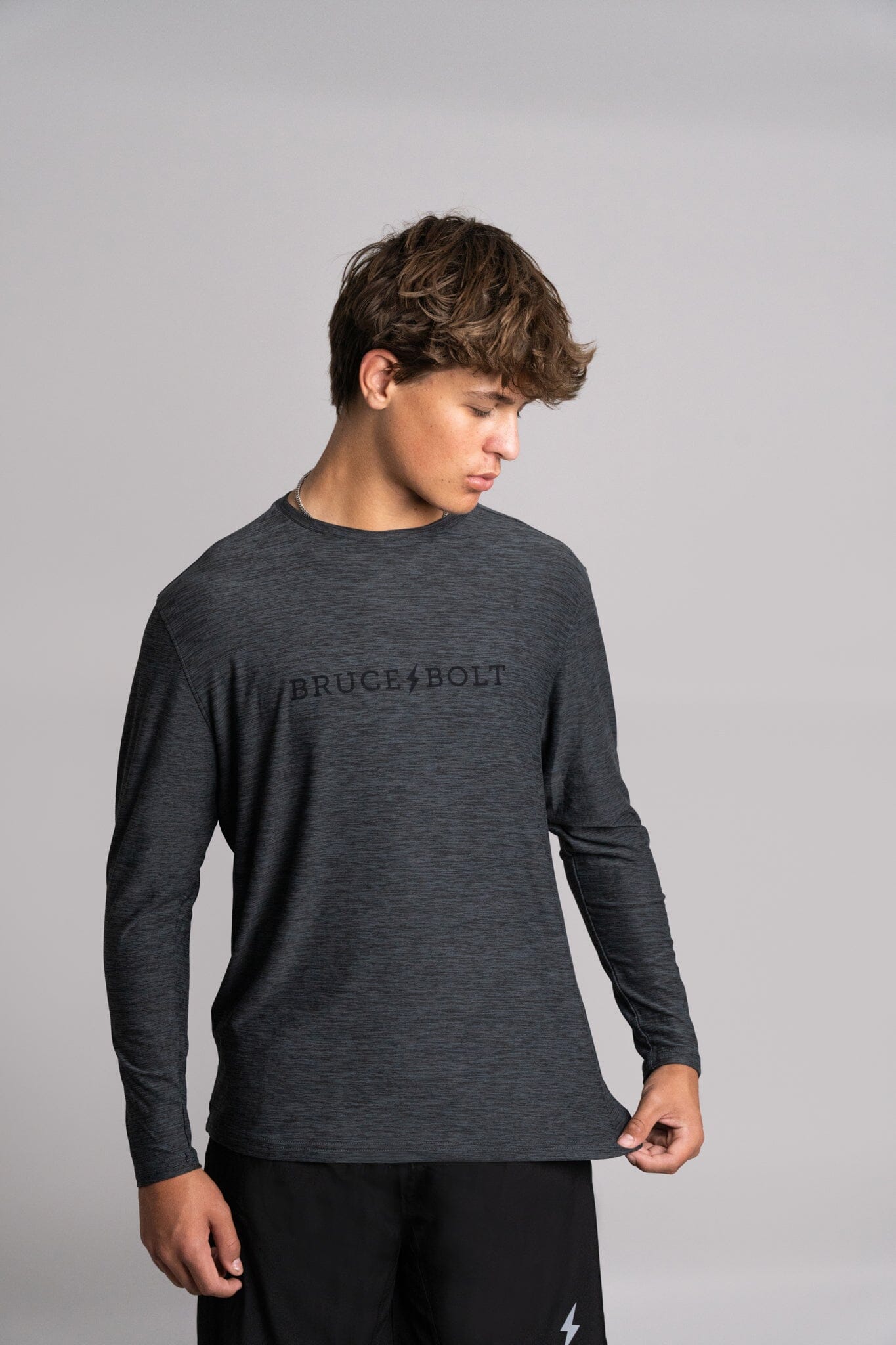 Bruce Bolt SuperSoft Long Sleeve T-Shirt - Breathable & Stretchy Charcoal Tee