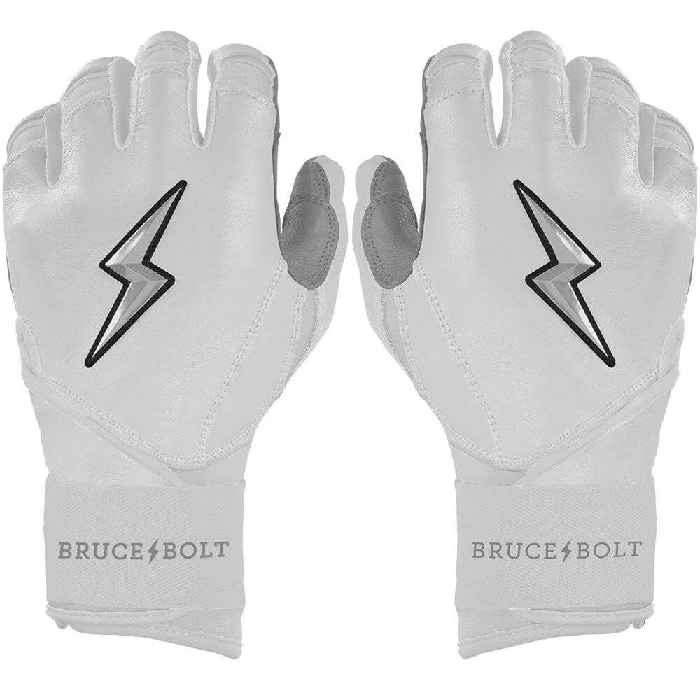 Bruce Bolt Premium Pro Chrome Long Cuff Batting Gloves - White
