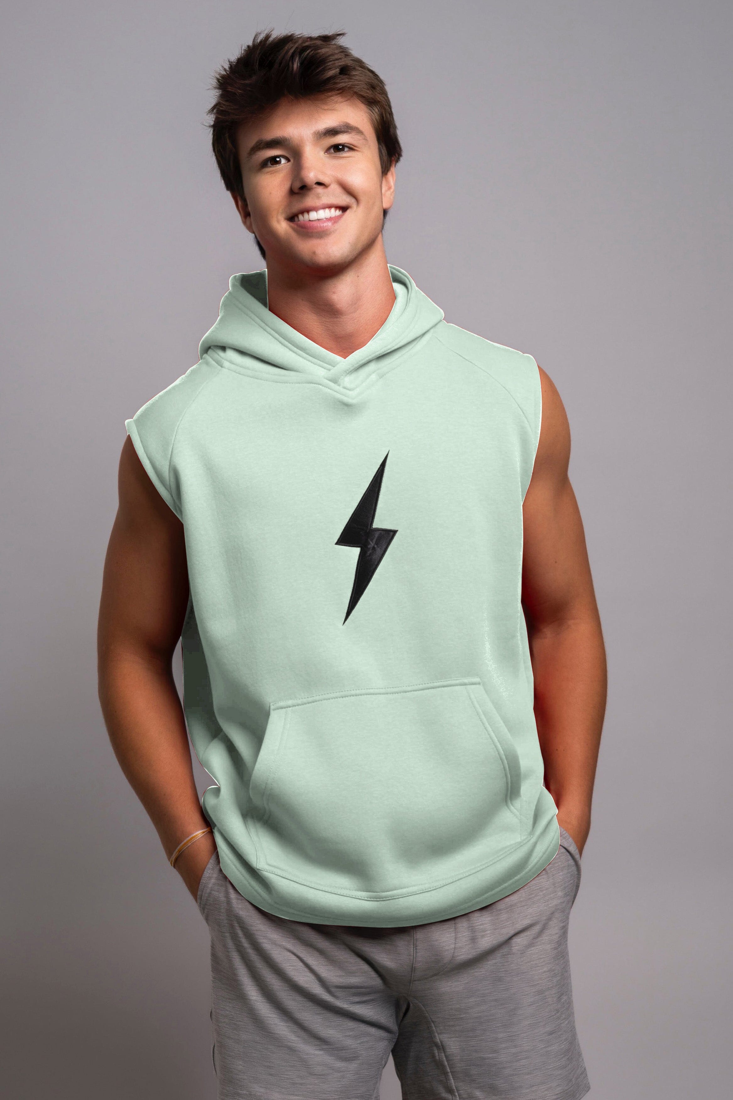 Bruce Bolt Sleeveless Hoodie - Mint Cotton Blend for Athletes