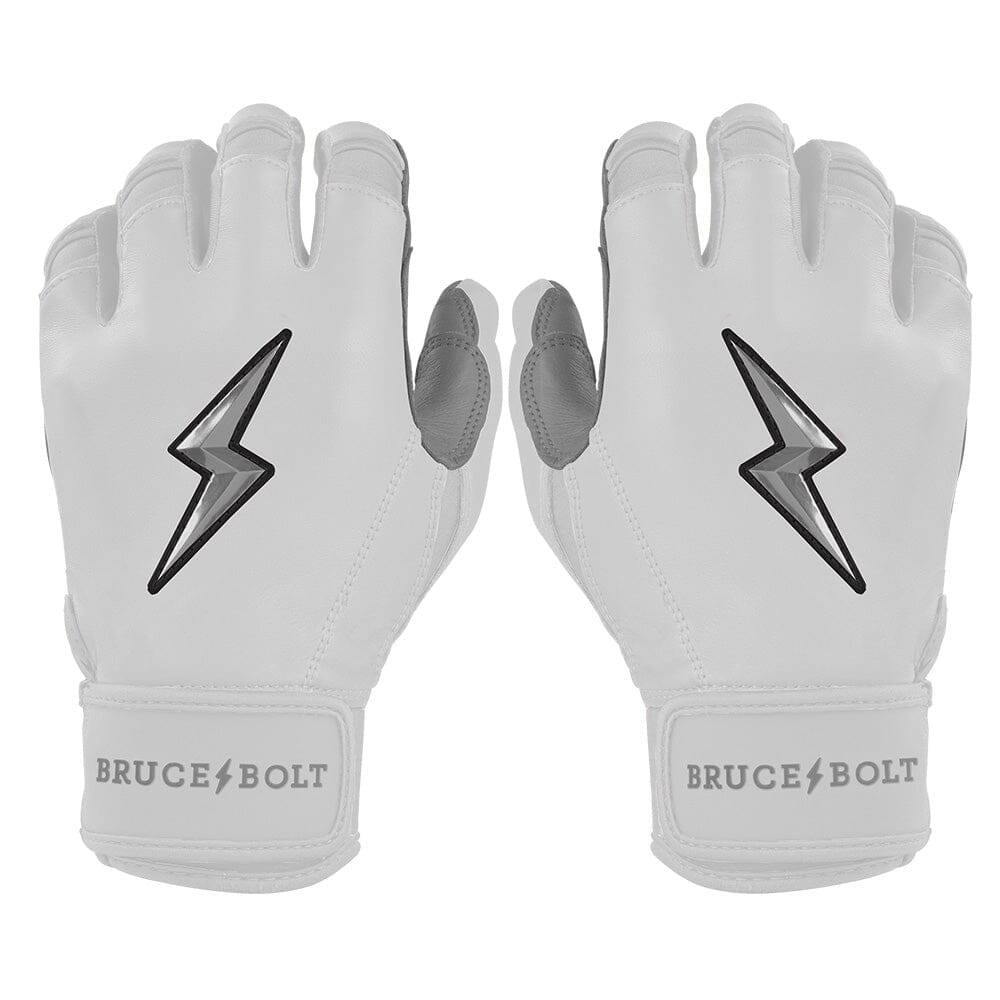 Bruce Bolt Premium Pro Chrome Series White Batting Gloves – Cabretta Leather