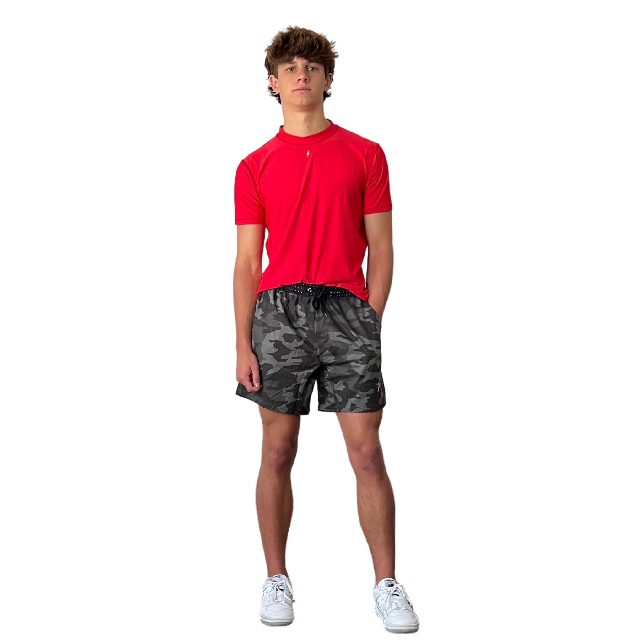 Bruce Bolt Camo Green 5" Athletic Shorts with Liner