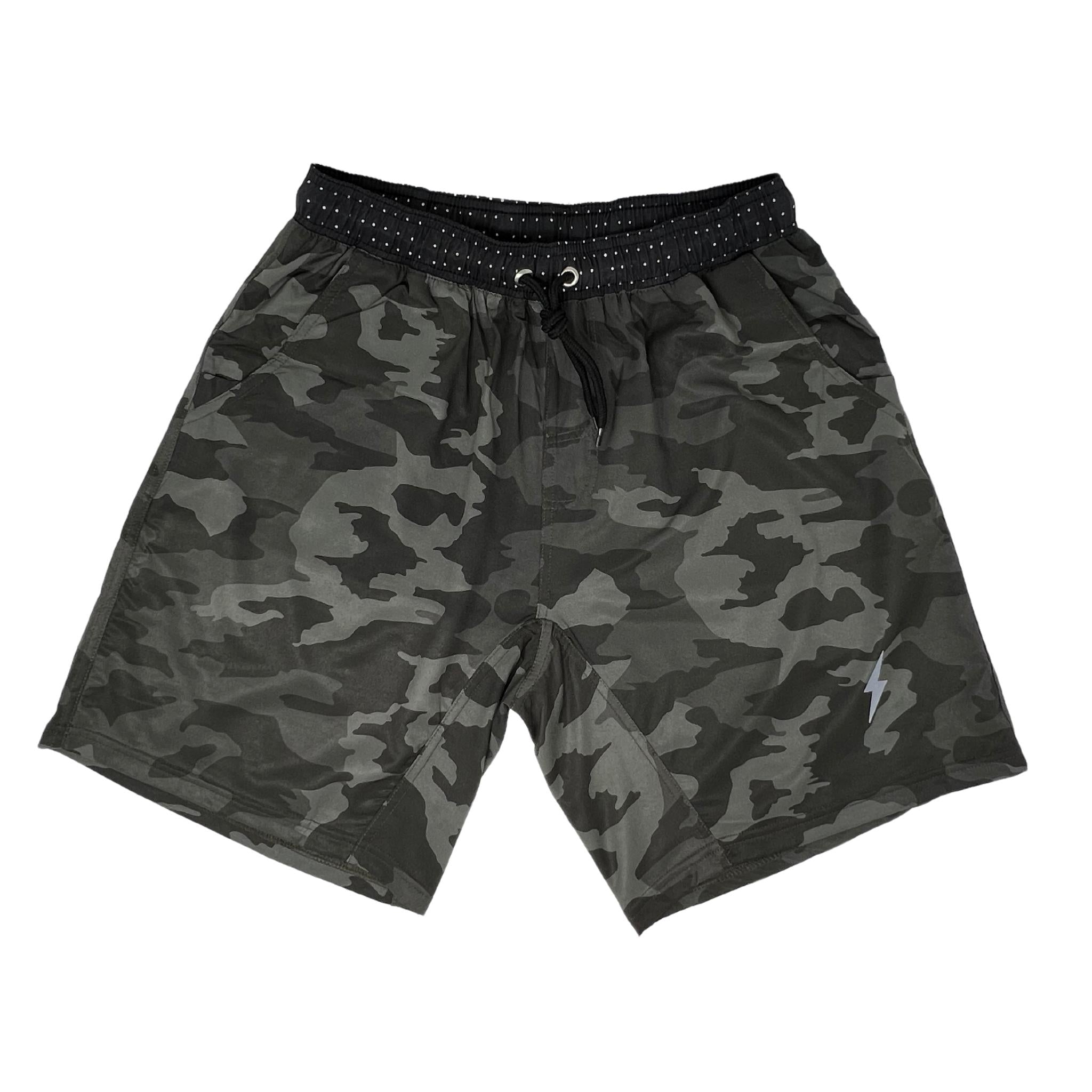 Bruce Bolt Camo Green 7" Stretch Gym Shorts with Pockets