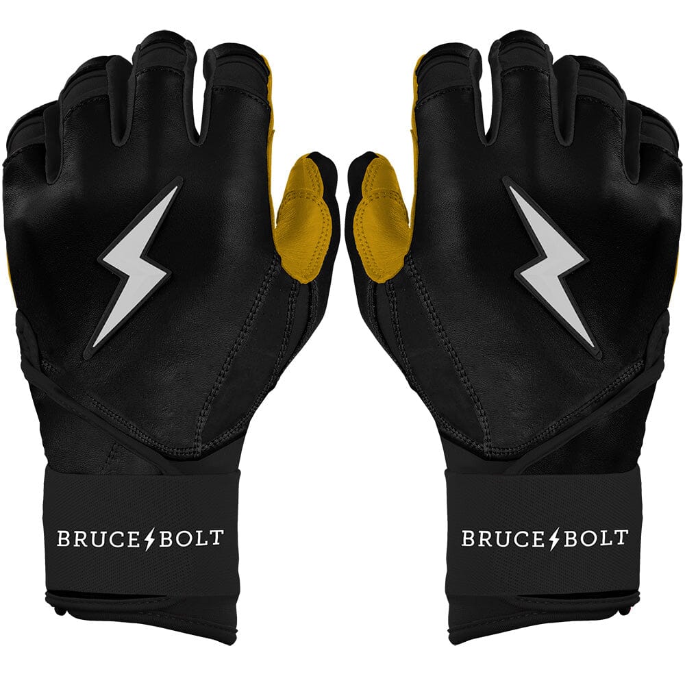 Bruce Bolt Premium Pro Long Cuff Batting Gloves - Black Cabretta Leather