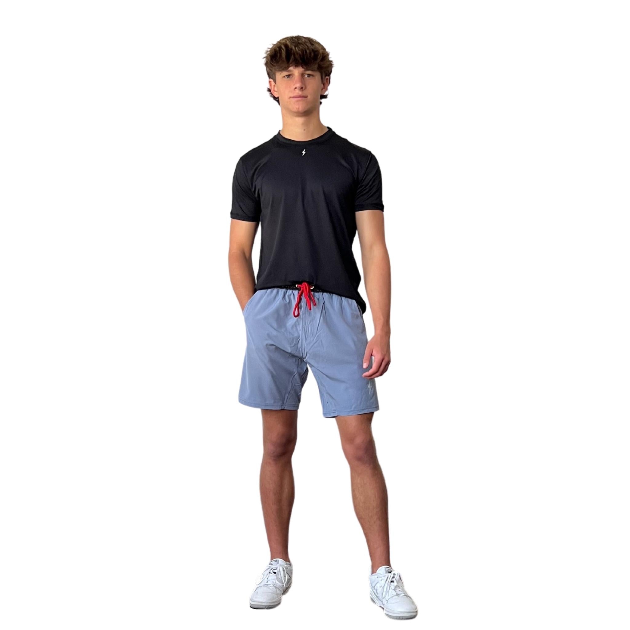 Bruce Bolt Steel Blue 7" Athletic Shorts with Pockets & Stretch Fabric