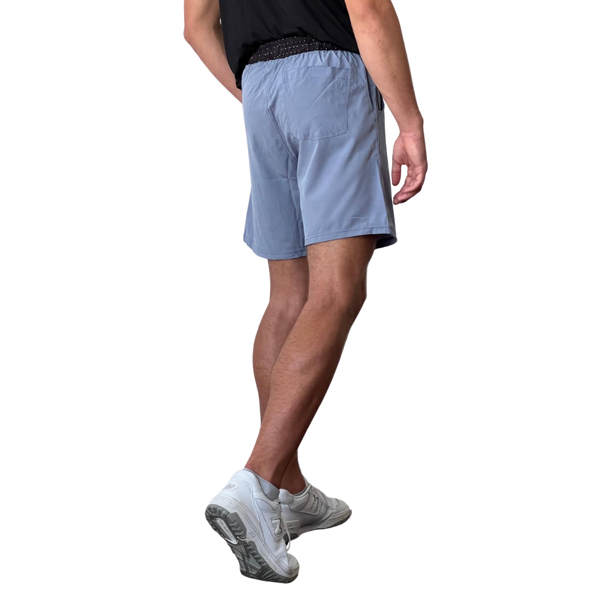 Bruce Bolt Steel Blue 7" Athletic Shorts with Pockets & Stretch Fabric