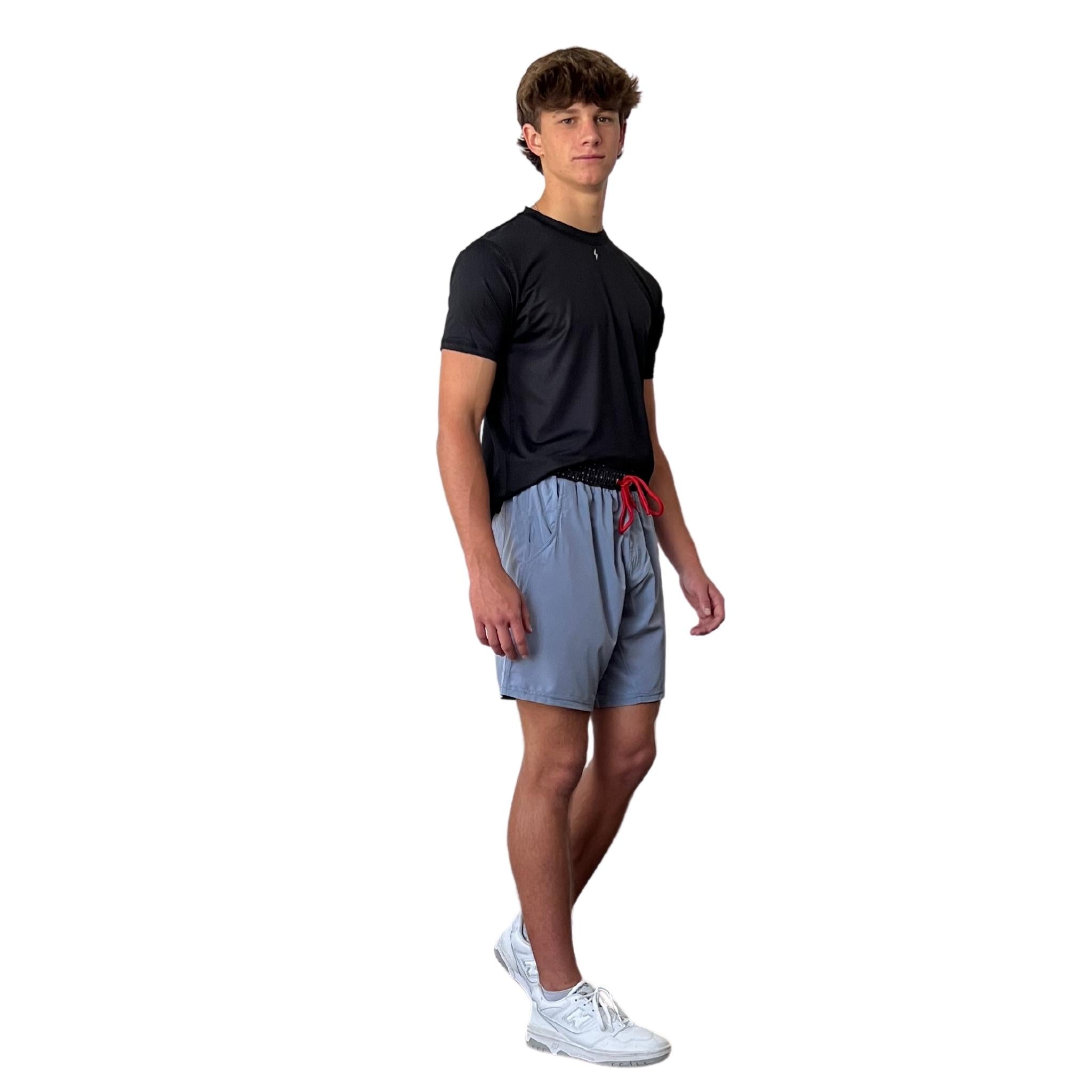 Bruce Bolt Steel Blue 7" Athletic Shorts with Pockets & Stretch Fabric