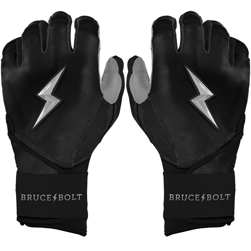 Bruce Bolt Premium Pro Chrome Long Cuff Batting Gloves - Black