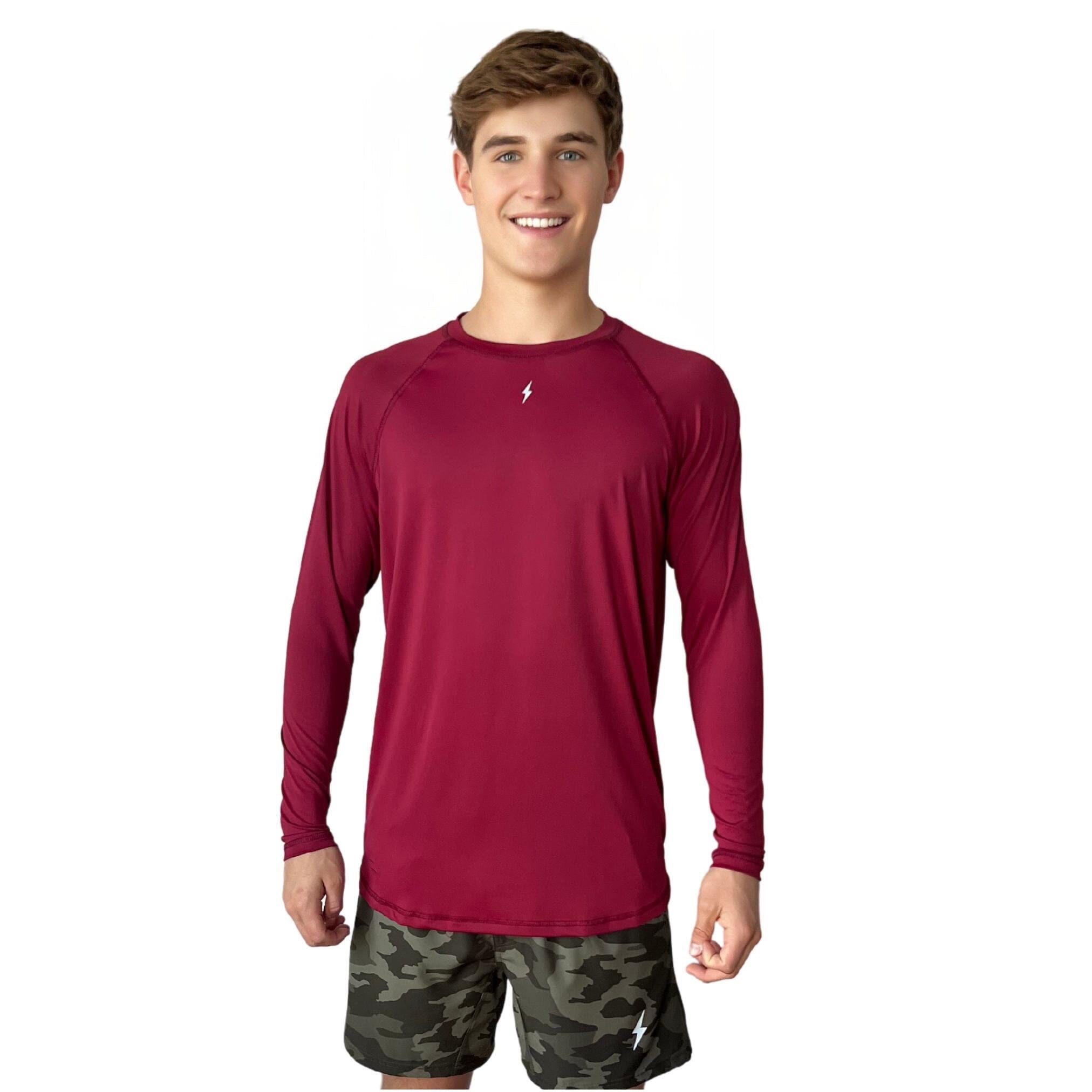 BRUCE BOLT Maroon Performance Long Sleeve T-Shirt with Reflective Logo