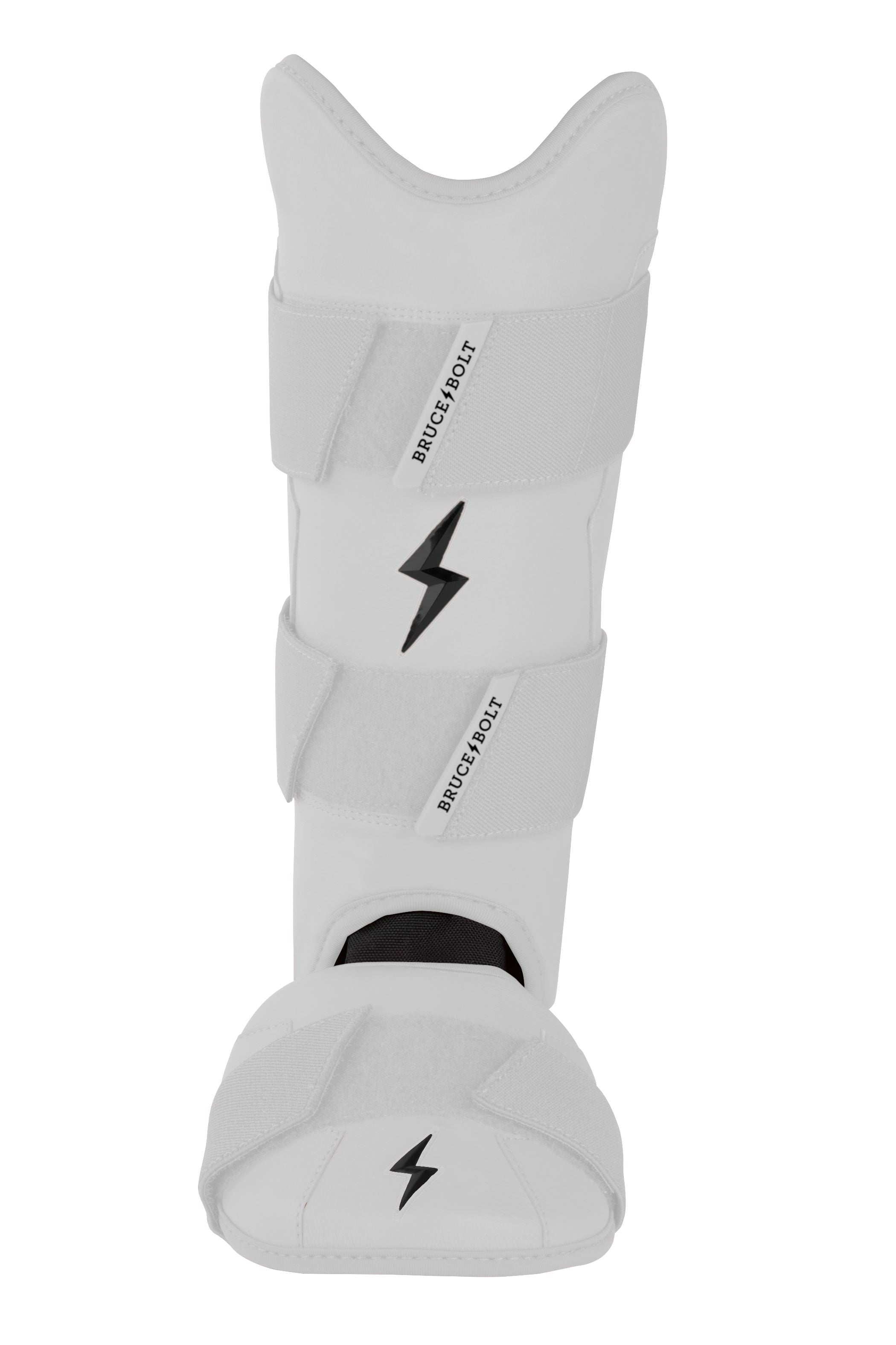 Bruce Bolt Baseball Leg Guard - White, Moldable Shell, Sharkskin Grip