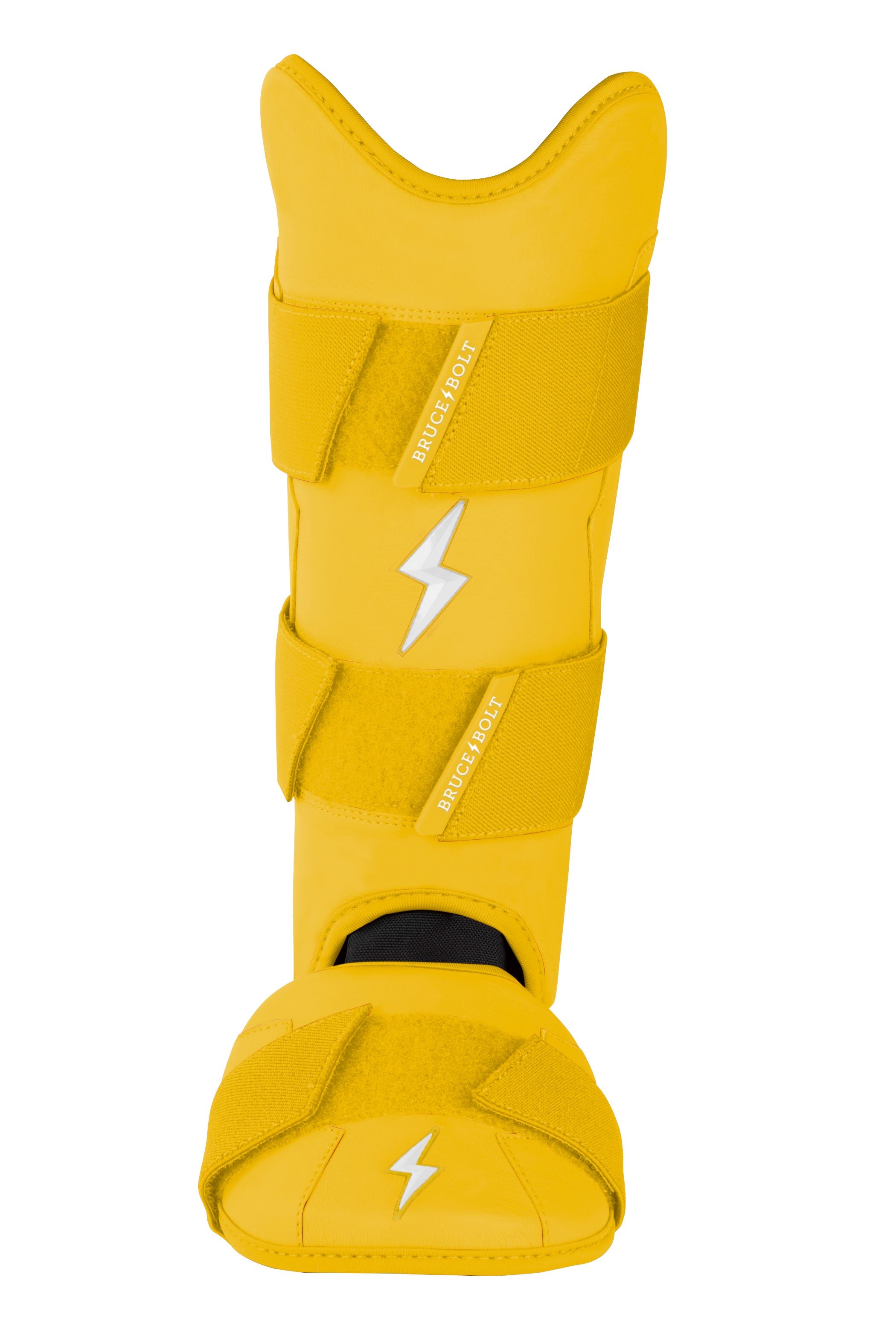 Bruce Bolt Baseball Leg Guard - Yellow, Moldable Shell & Shark Skin Grip