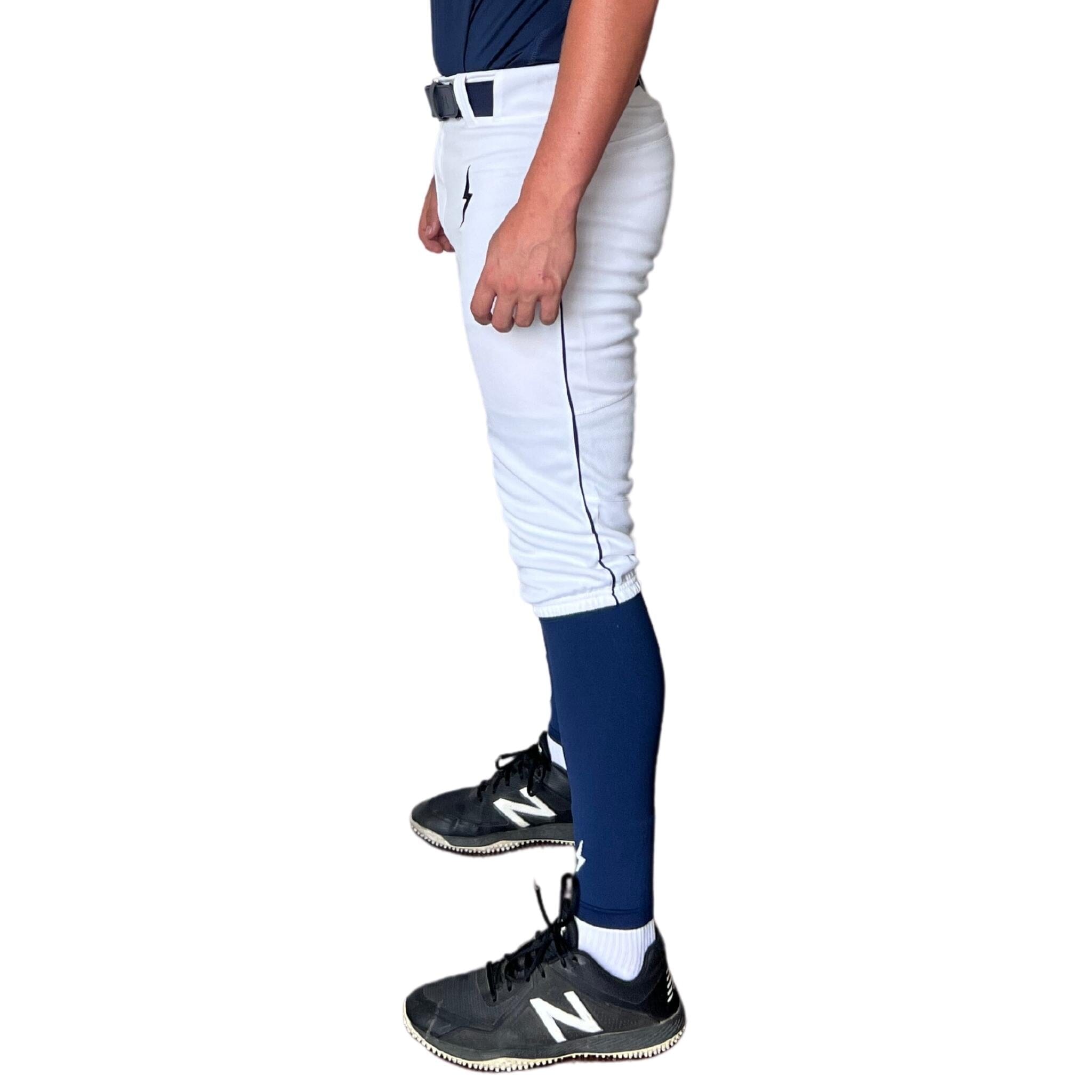 Bruce Bolt Premium Pro Baseball Knickers - White & Navy Stretch Mesh