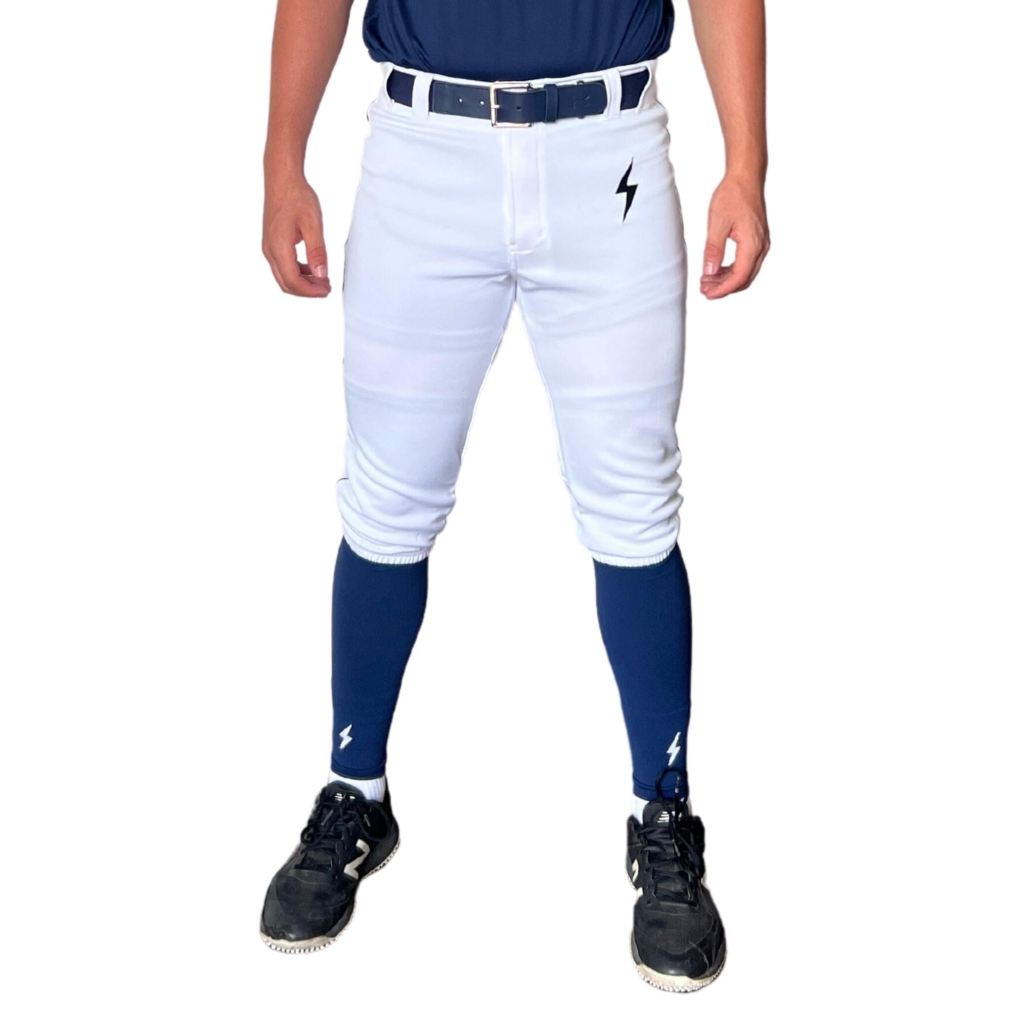 Bruce Bolt Premium Pro Baseball Knickers - White & Navy Stretch Mesh