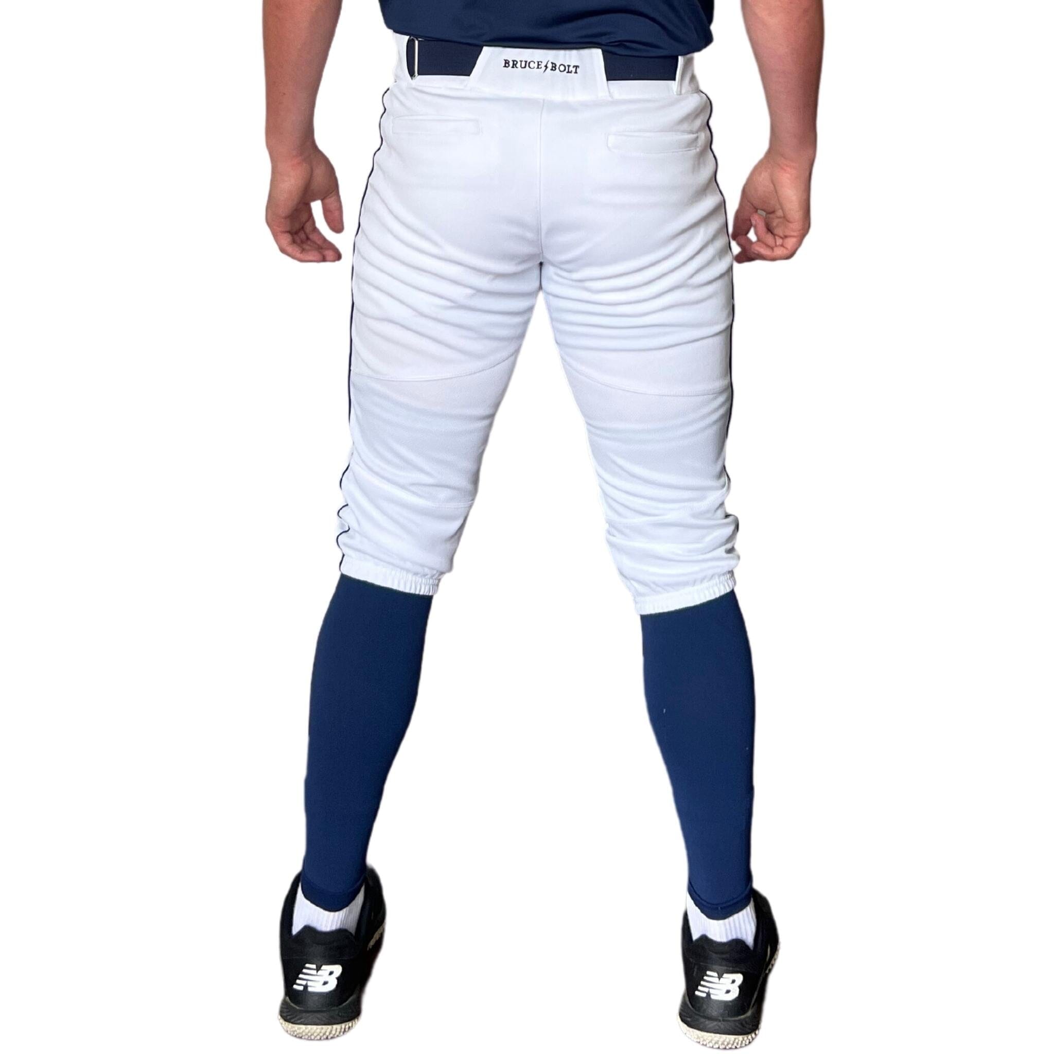 Bruce Bolt Premium Pro Baseball Knickers - White & Navy Stretch Mesh