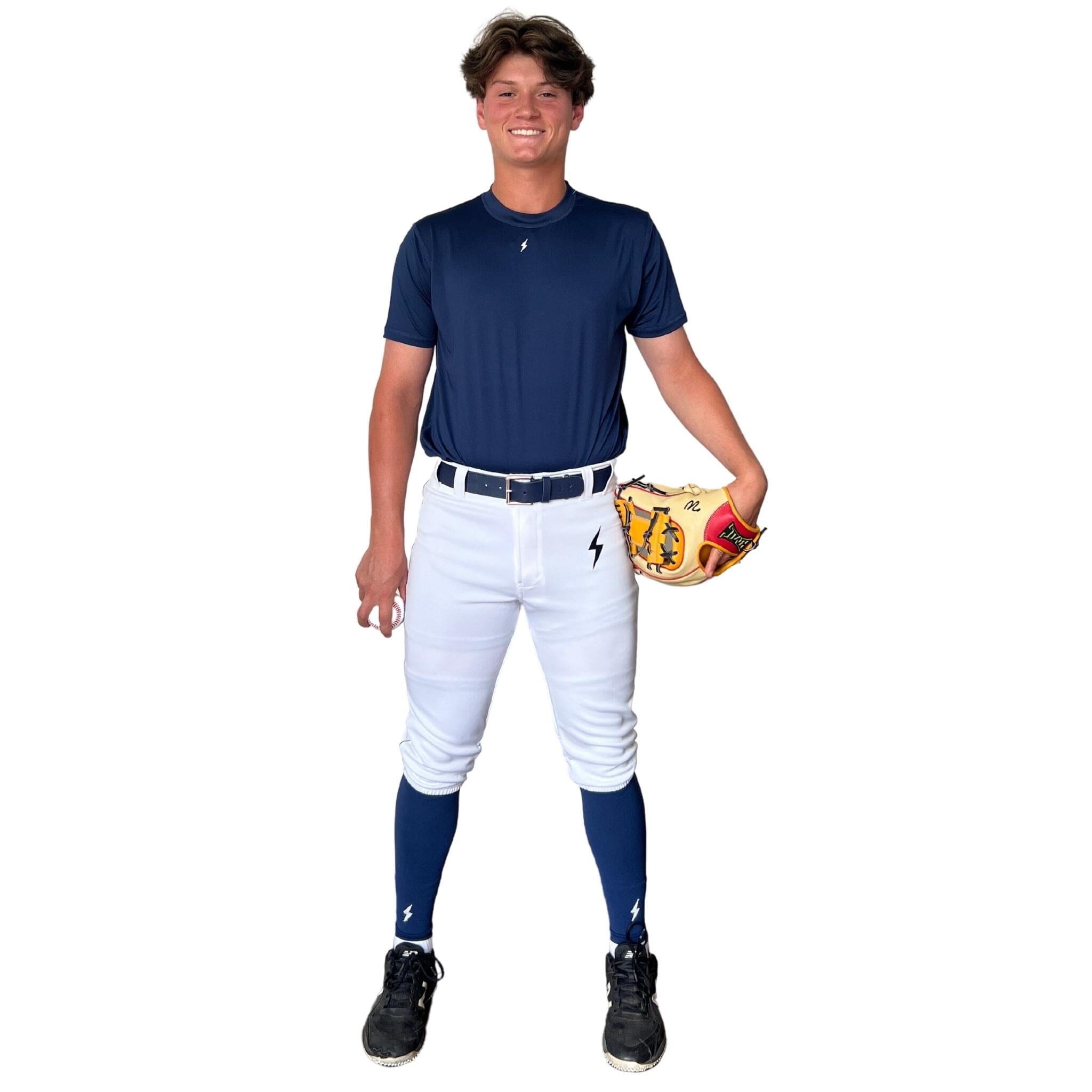 Bruce Bolt Premium Pro Baseball Knickers - White & Navy Stretch Mesh