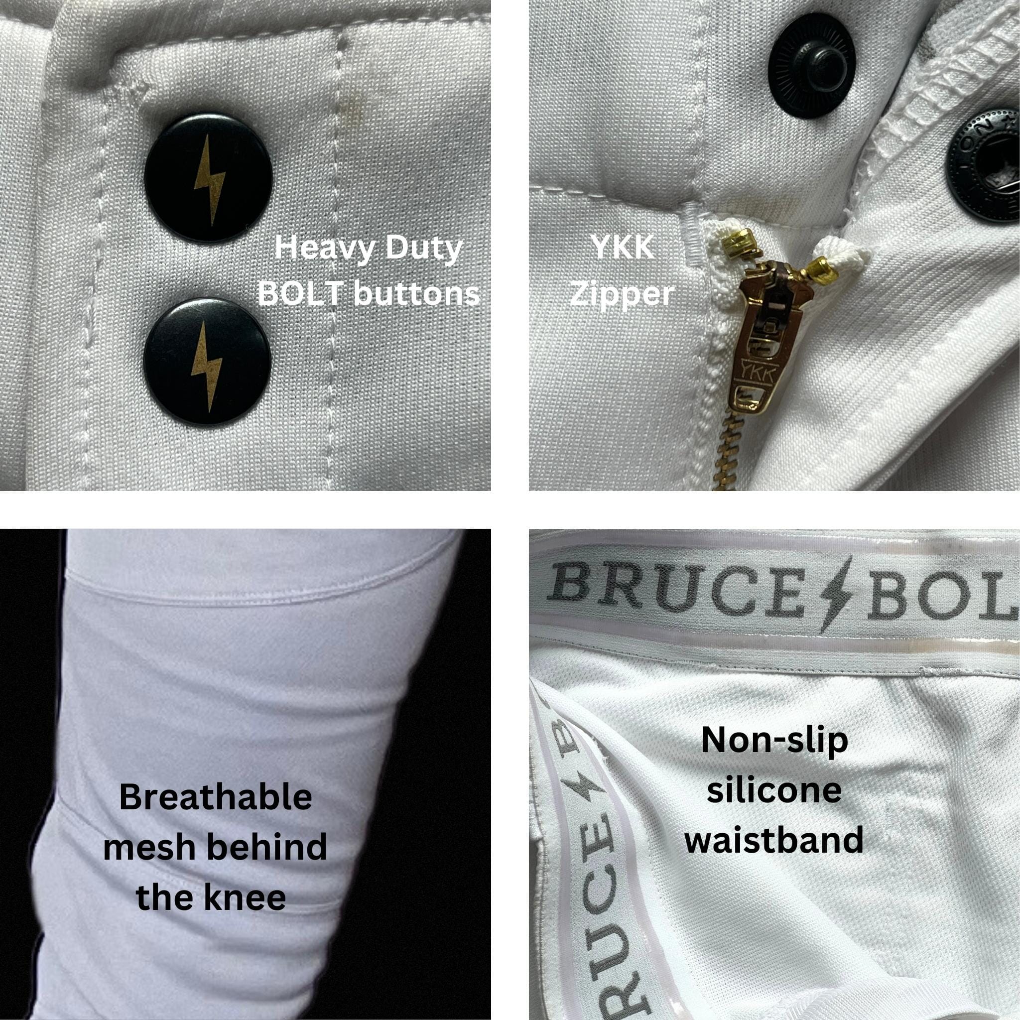 Bruce Bolt Premium Pro Baseball Knickers - White & Navy Stretch Mesh