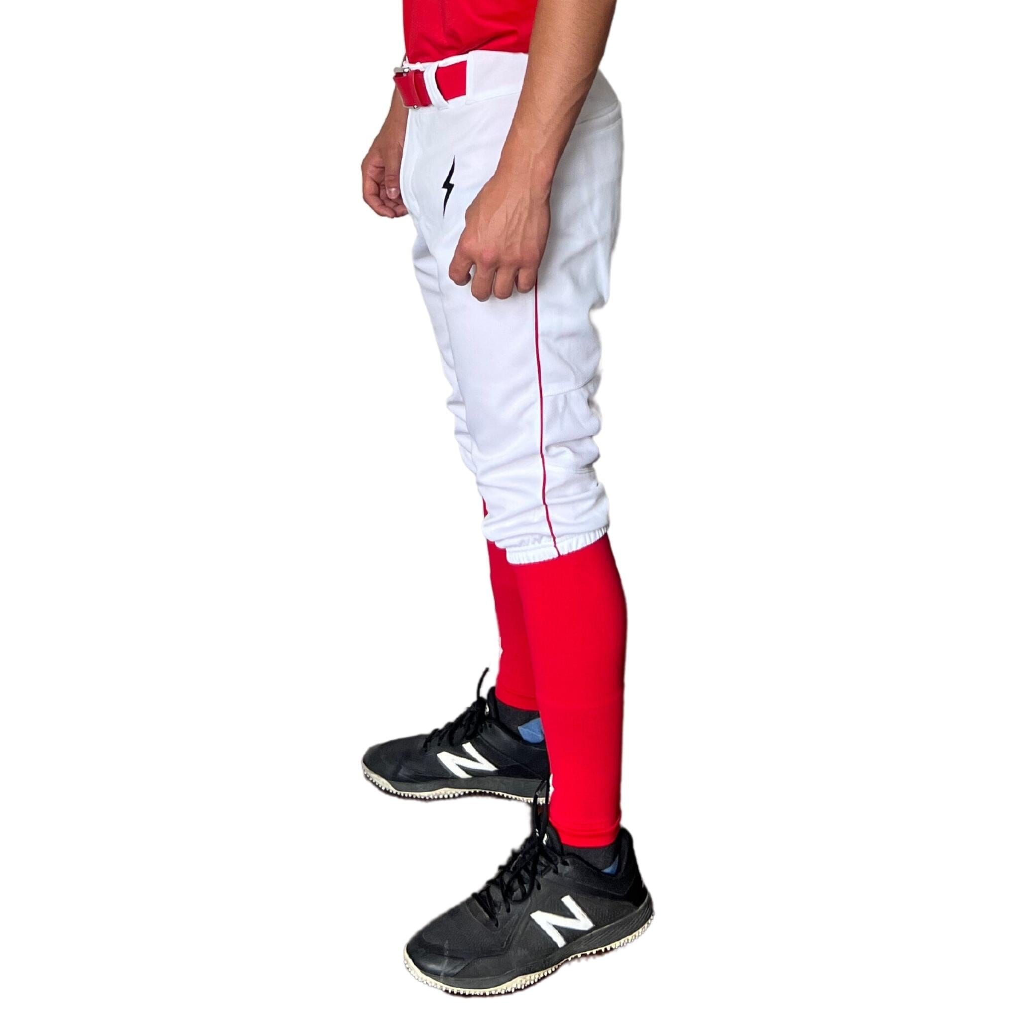 BRUCE BOLT Pro Baseball Knicker Pants - White & Red, 4-Way Stretch