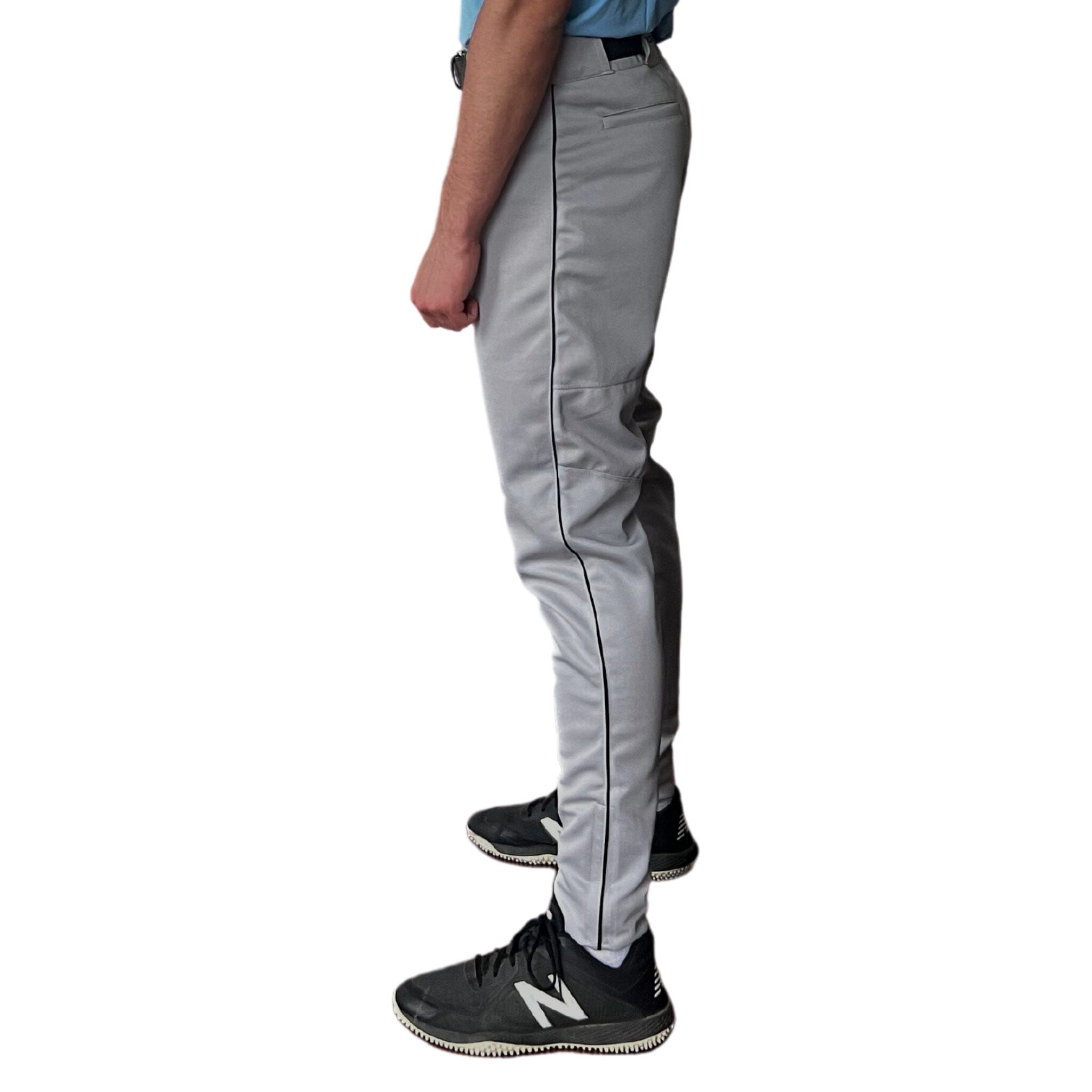 BRUCE BOLT Pro Baseball Pants - Grey with Black Piping, 4-Way Stretch