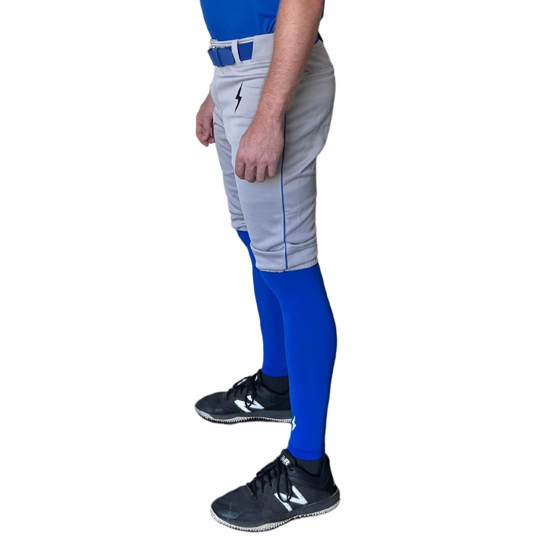 Bruce Bolt Pro Baseball Shorts - Grey & Royal, Above-Knee Fit