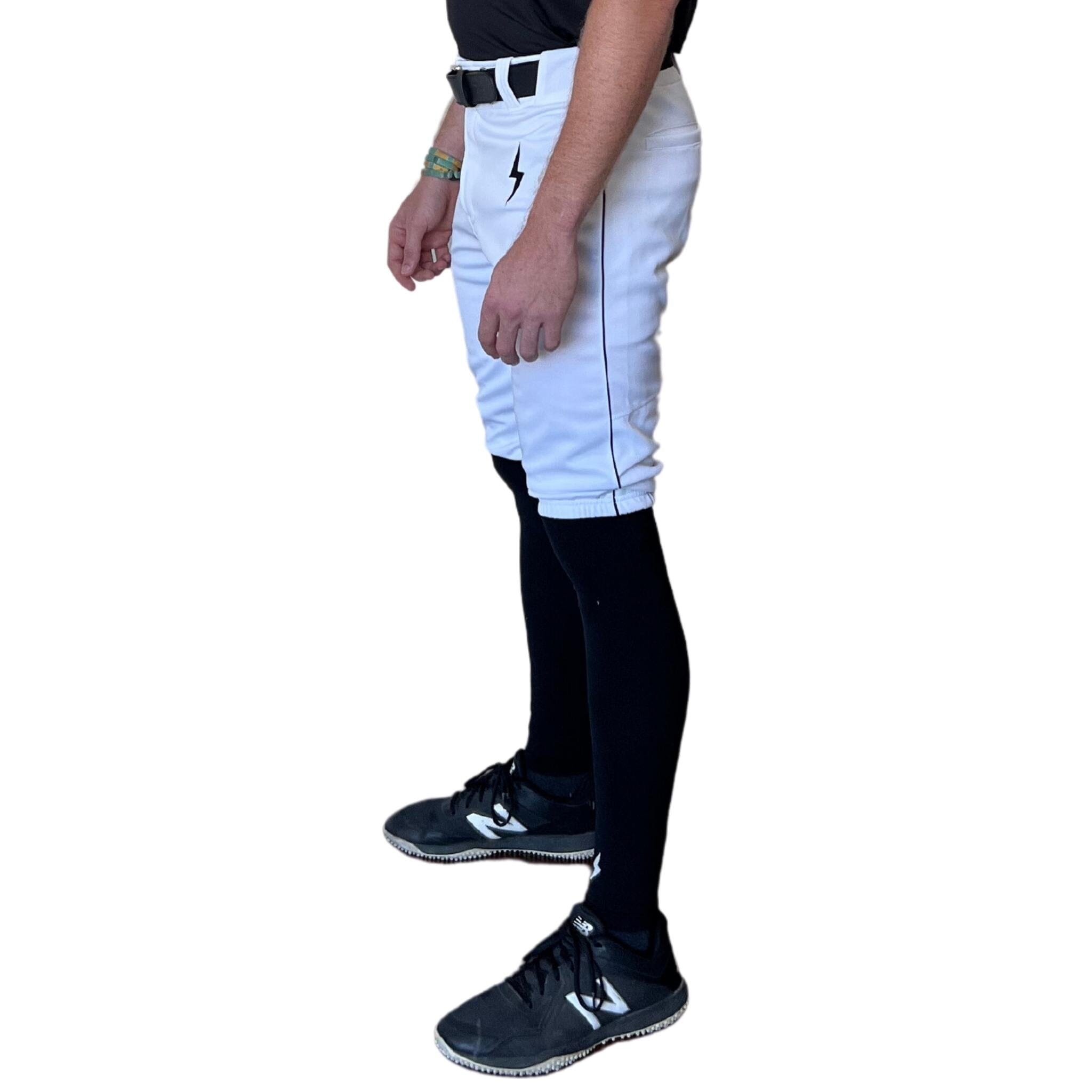 Bruce Bolt Pro Baseball Shorts - White with Black, Above Knee Modern Fit
