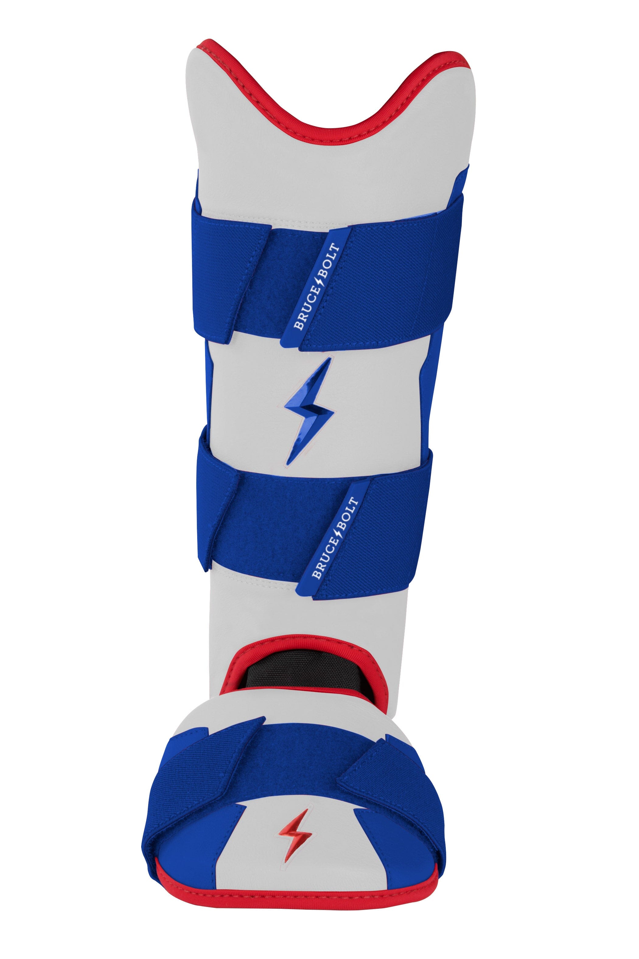 Bruce Bolt Baseball Leg Guard with Moldable Shell & Shark Skin Grip - White