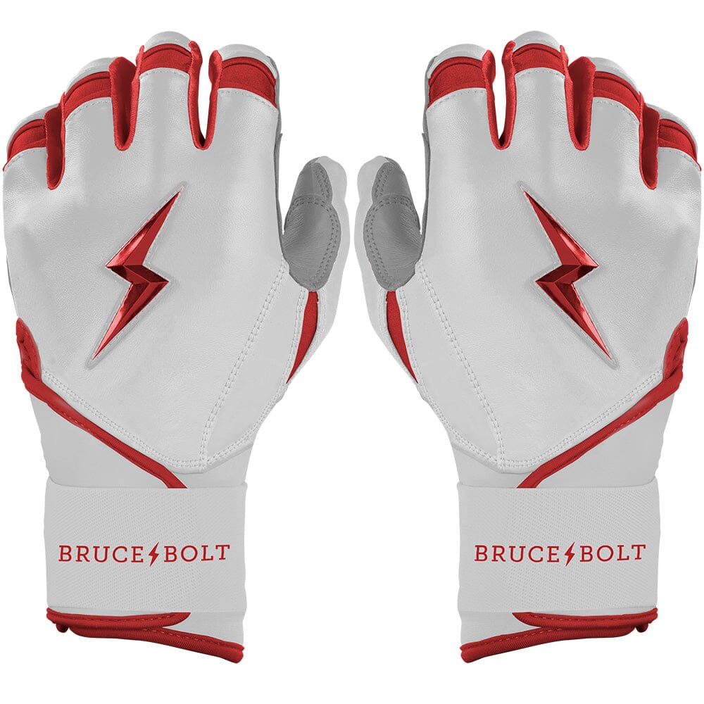 Bruce Bolt Premium Pro Chrome Long Cuff Batting Gloves - Red