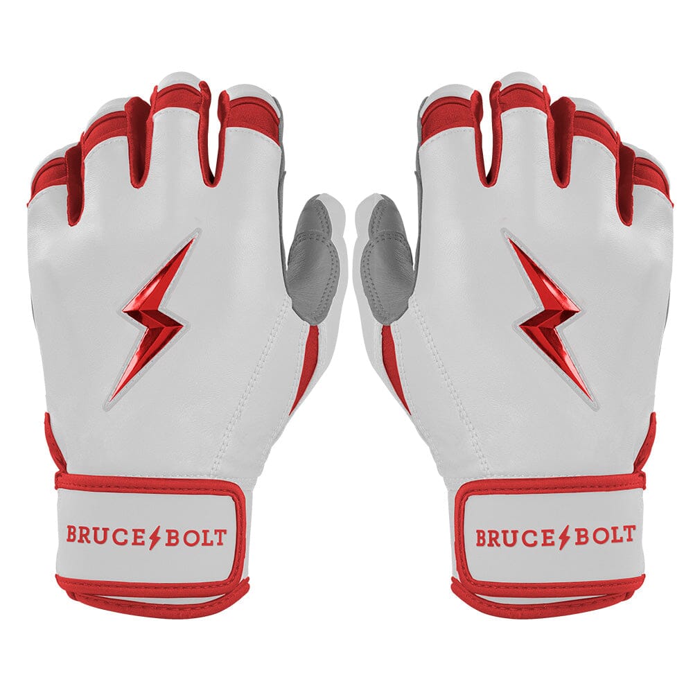 Bruce Bolt Premium Pro Chrome Batting Gloves - Red Short Cuff