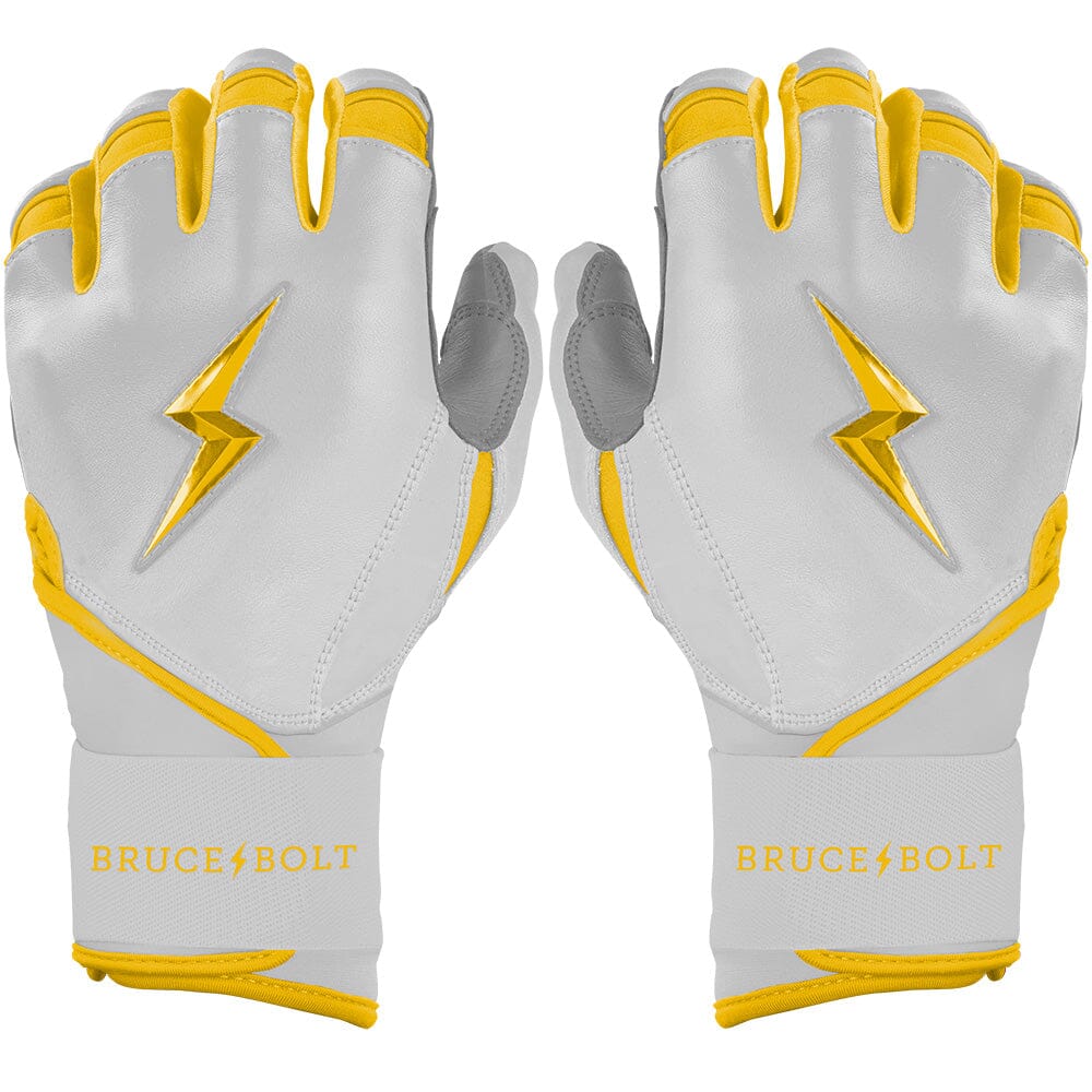 Bruce Bolt Premium Pro Chrome Long Cuff Batting Gloves - Yellow