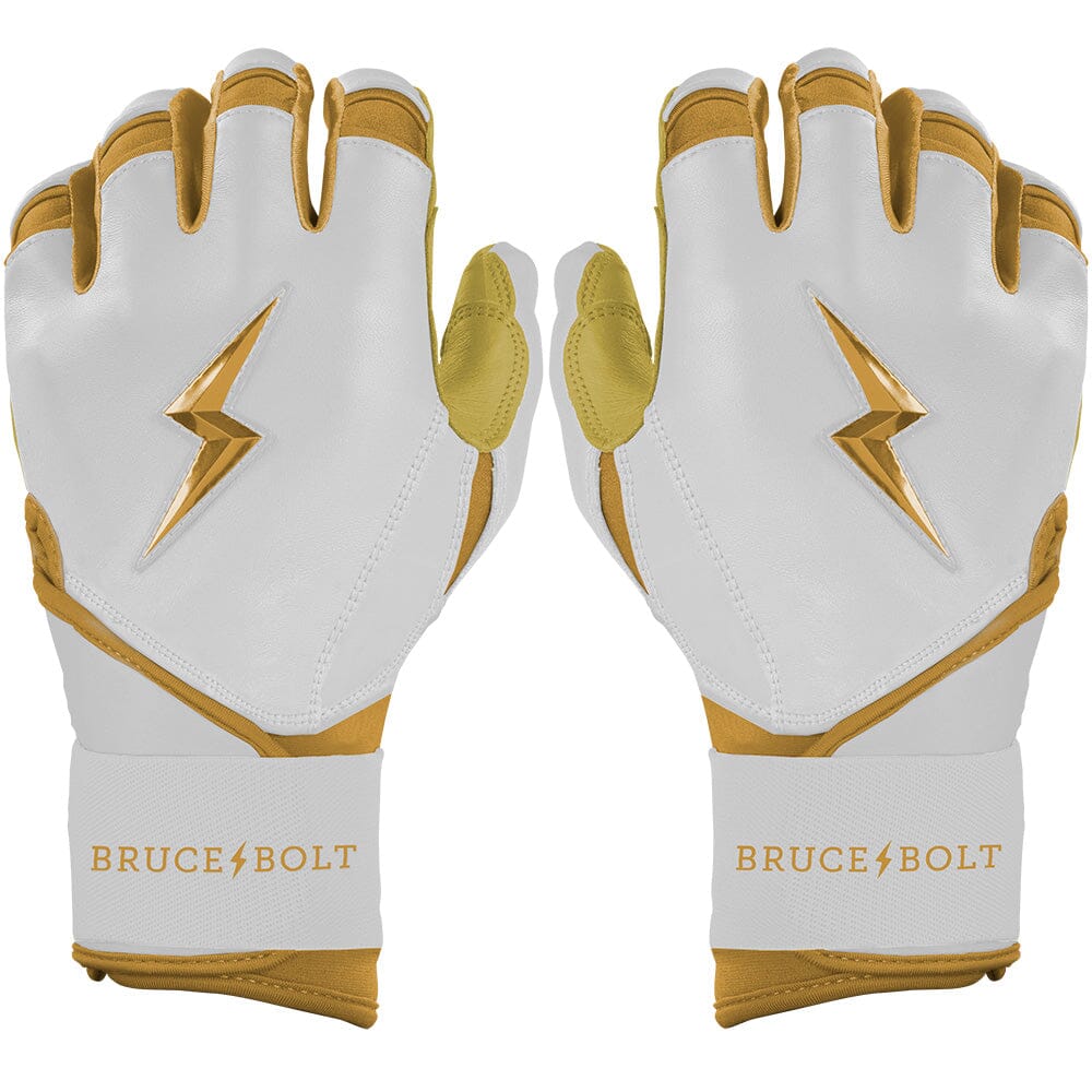 Bruce Bolt Gold Series Premium Batting Gloves - Long Cuff White