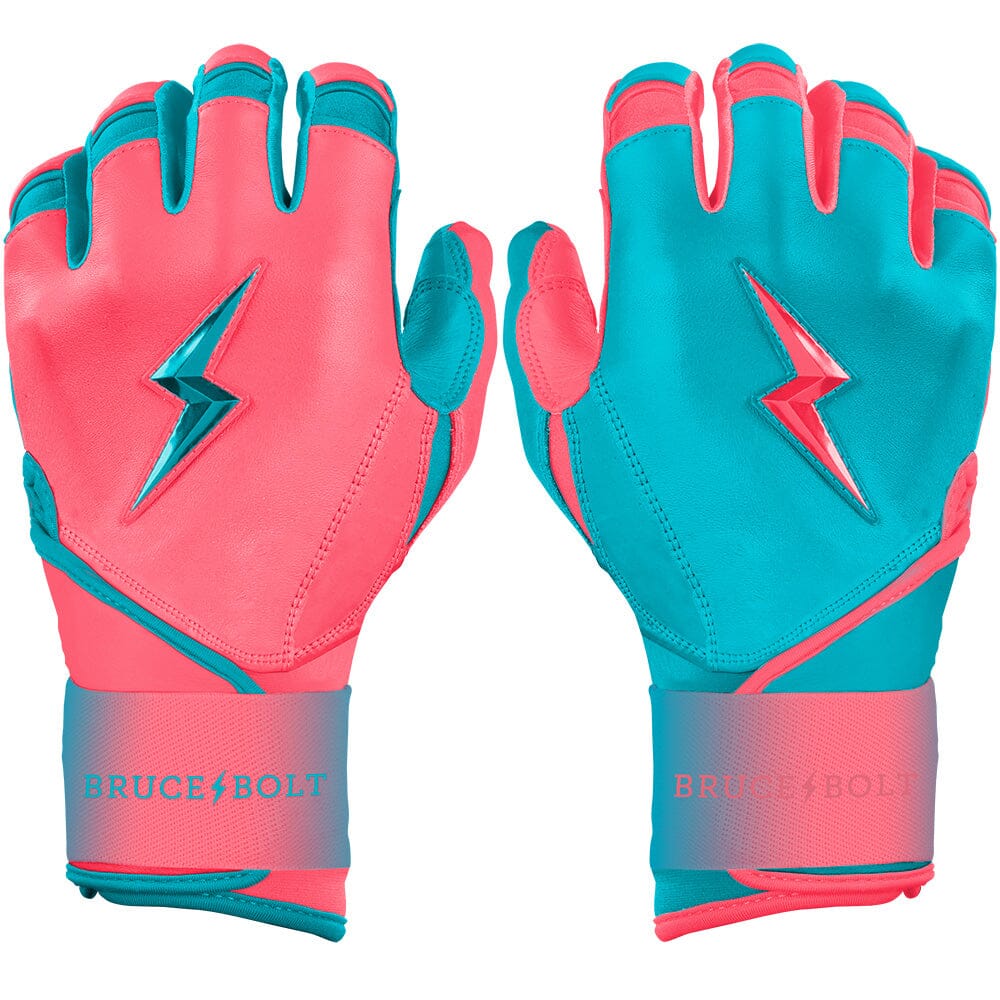 Bruce Bolt Premium Pro Clark Series Pink & Teal Long Cuff Batting Gloves