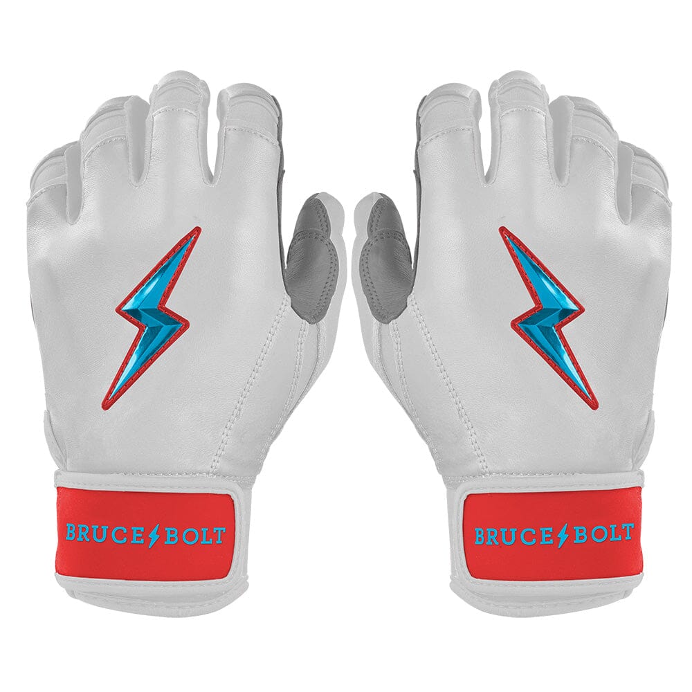 Bruce Bolt Premium Pro Batting Gloves - Miami White Short Cuff